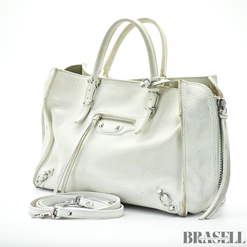 BALENCIAGA バレンシアガ THE PAPER 370926 バッグ 2way ハンドバッグ ショルダーバッグ アイボリー レディース ショルダーストラップ