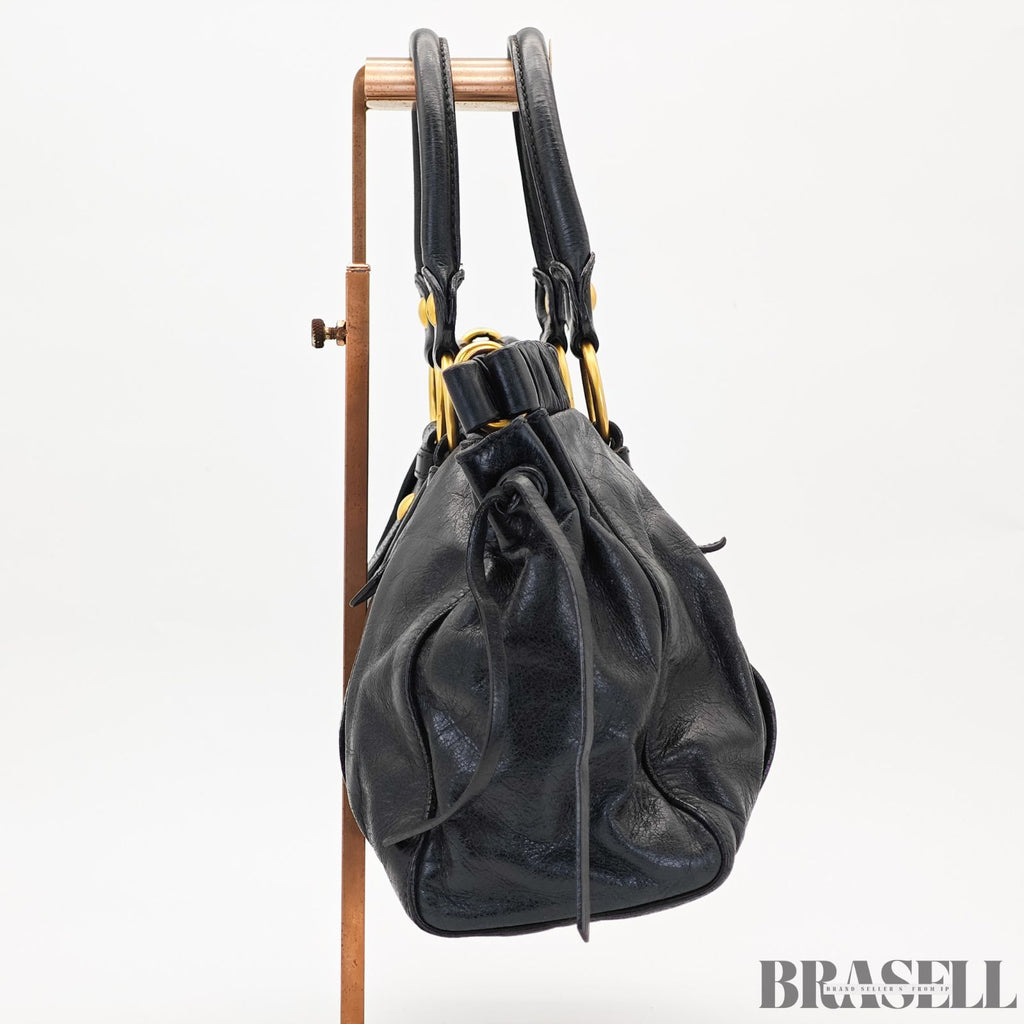 miu miu ミュウミュウ ギャザー ハンドバッグ RT0383 バッグ ショルダーバッグ 2way ブラック レディース ショルダーストラップ