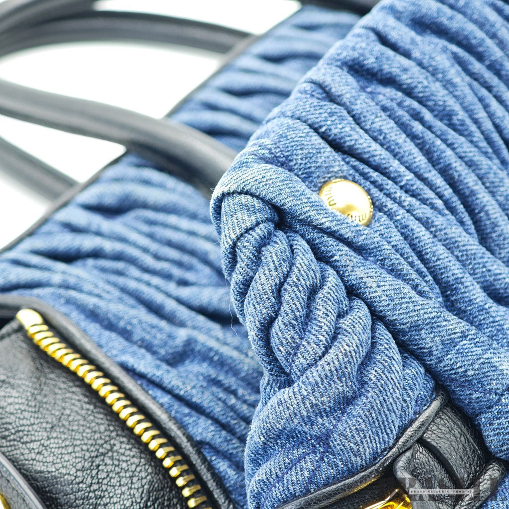 MIUMIU ミュウミュウ マテラッセ ブデニムキャンバスハンドバッグ バッグ ハンドバッグ 横長 ブルー レディース メンズ