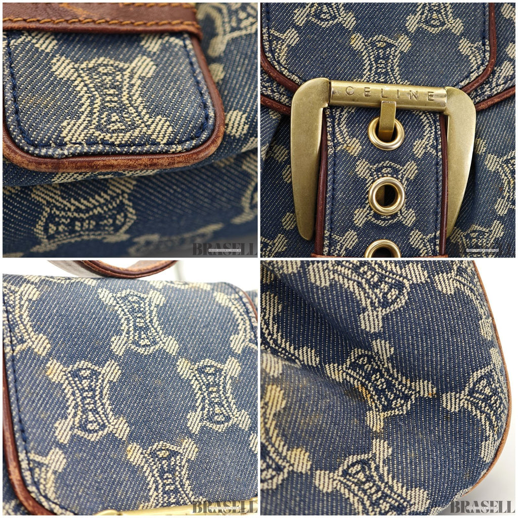 CELINE  セリーヌ パリマカダム ワンショルダーバッグ バッグ ハンドバッグ フラップ デニム ブラウン系 レディース 保存袋