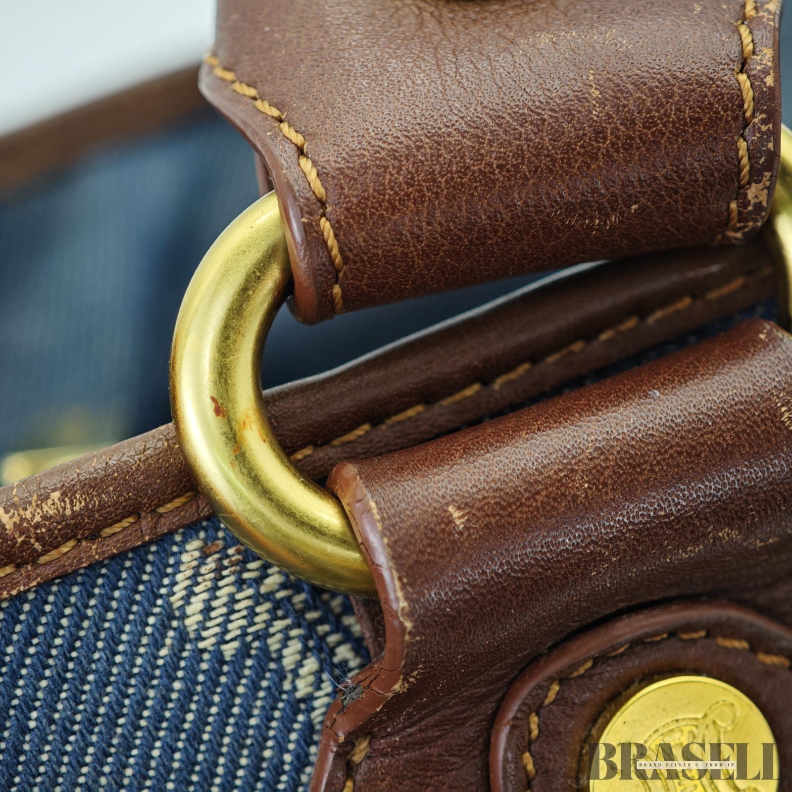 CELINE  セリーヌ マカダム柄 ブギ―バッグ YS00/75 バッグ ハンドバッグ キャンバス ブルーデニム/ブラウン レディース