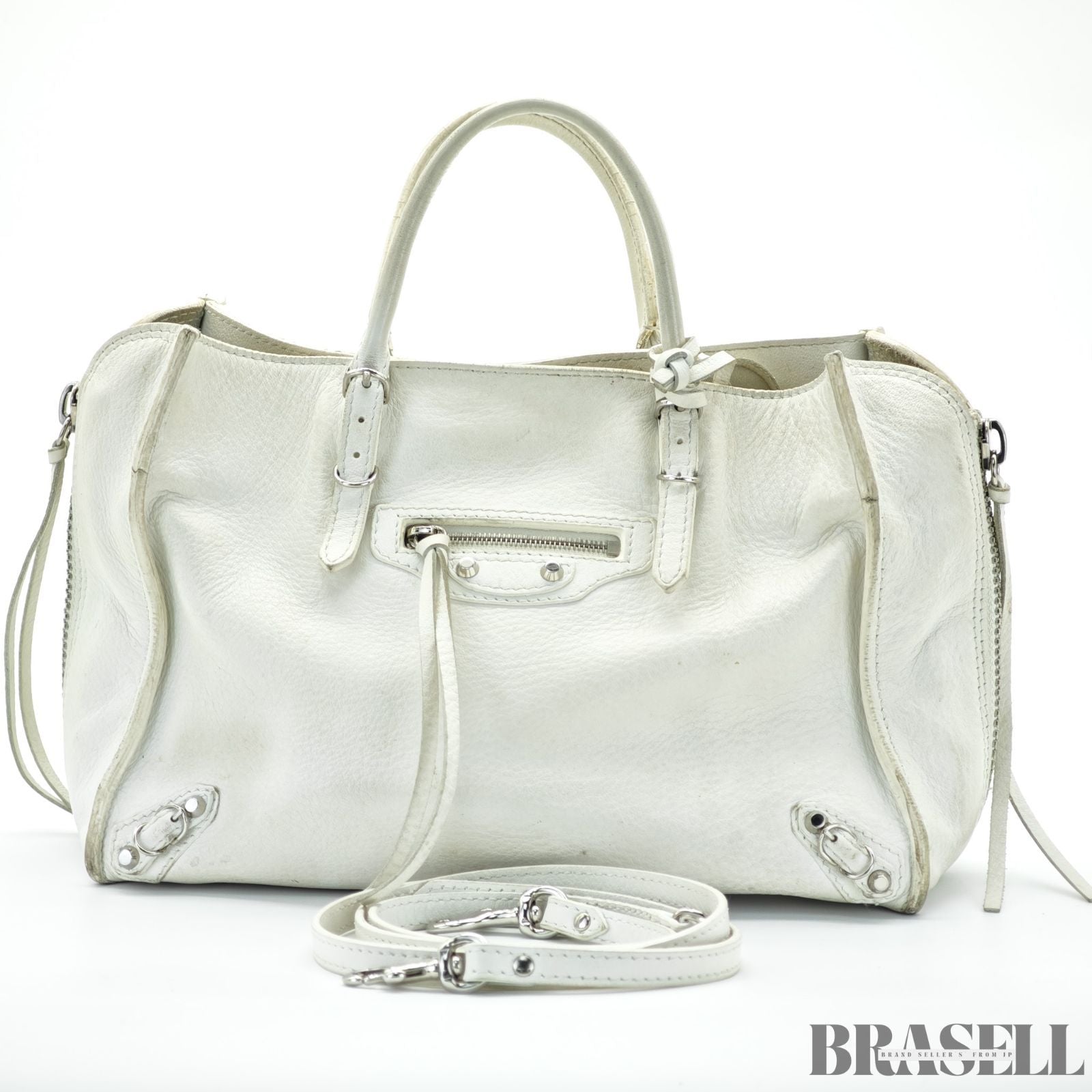 BALENCIAGA バレンシアガ THE PAPER 370926 バッグ 2way ハンドバッグ ショルダーバッグ アイボリー レディース ショルダーストラップ