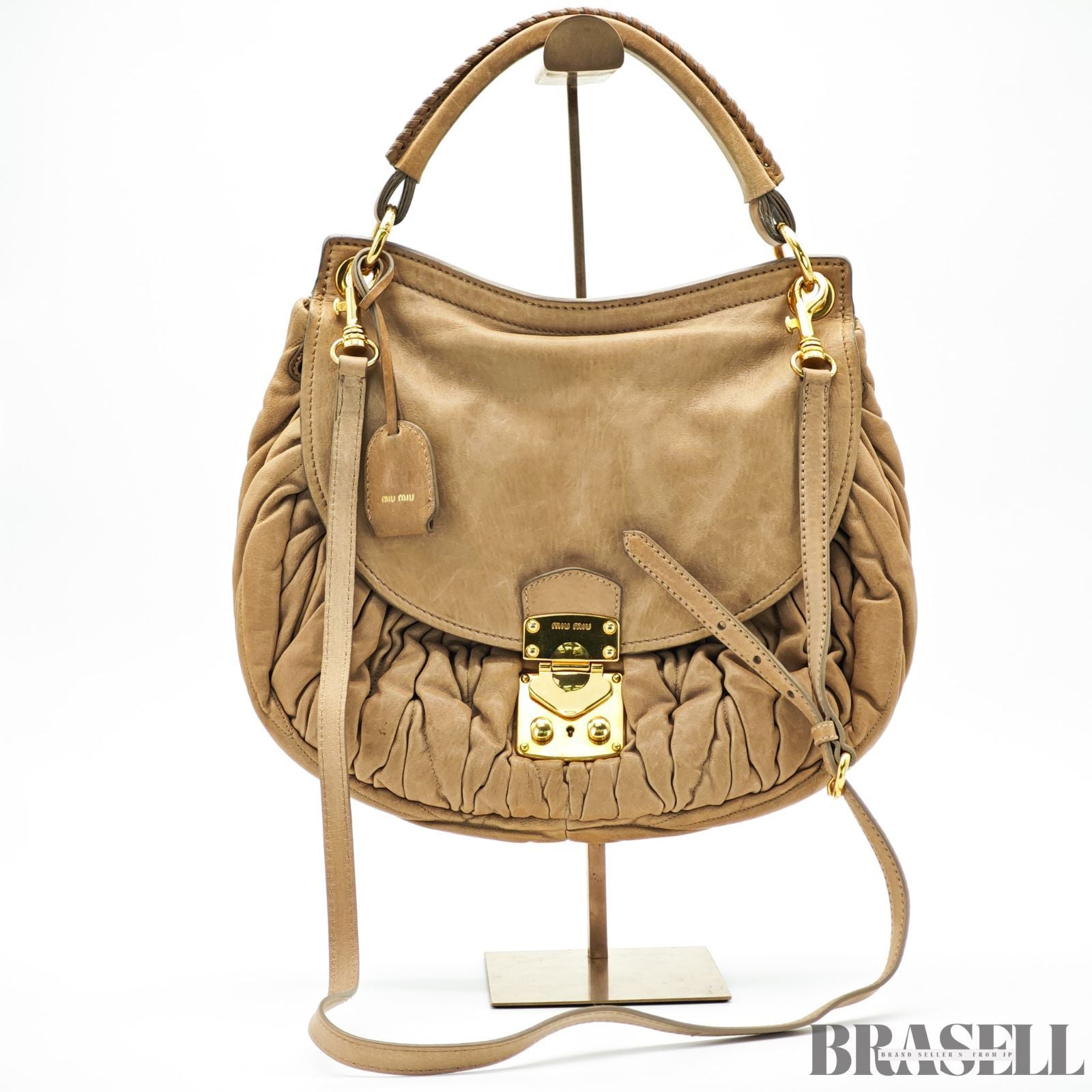 MIUMIU ミュウミュウ マテラッセ レザー ハンドバッグ バッグ 2way ブラウン レディース