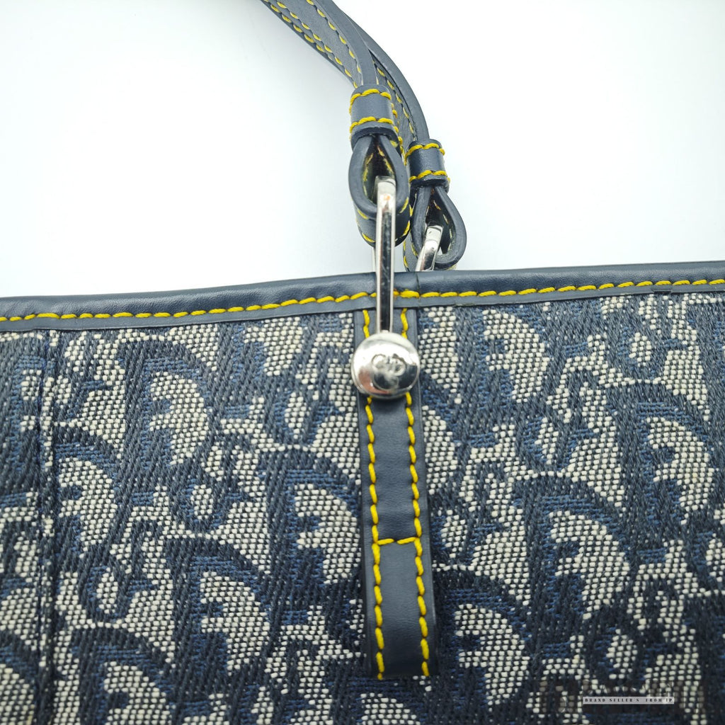 Dior ディオール トロッター トートバッグ ハンドバッグ キャンバス レザー ネイビー レディース