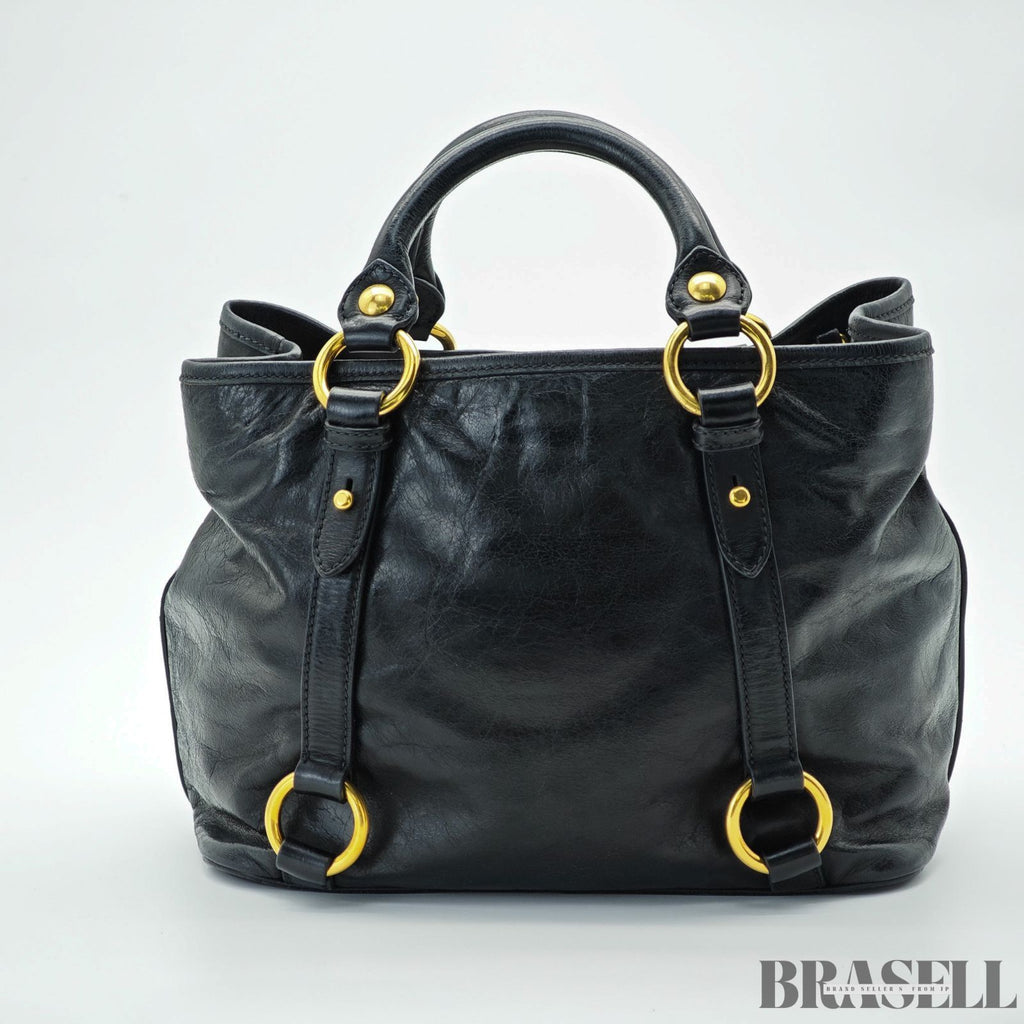 MIUMIU ミュウミュウ ヴィッテロルクス vitello lux レザー ハンドバッグ トートバッグ レディース メンズ ブラック 黒