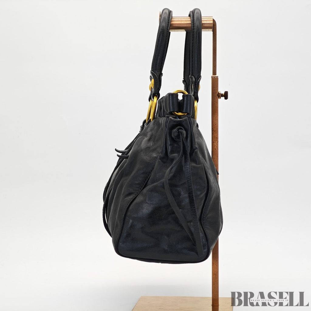 miu miu ミュウミュウ ギャザー ハンドバッグ RT0383 バッグ ショルダーバッグ 2way ブラック レディース ショルダーストラップ