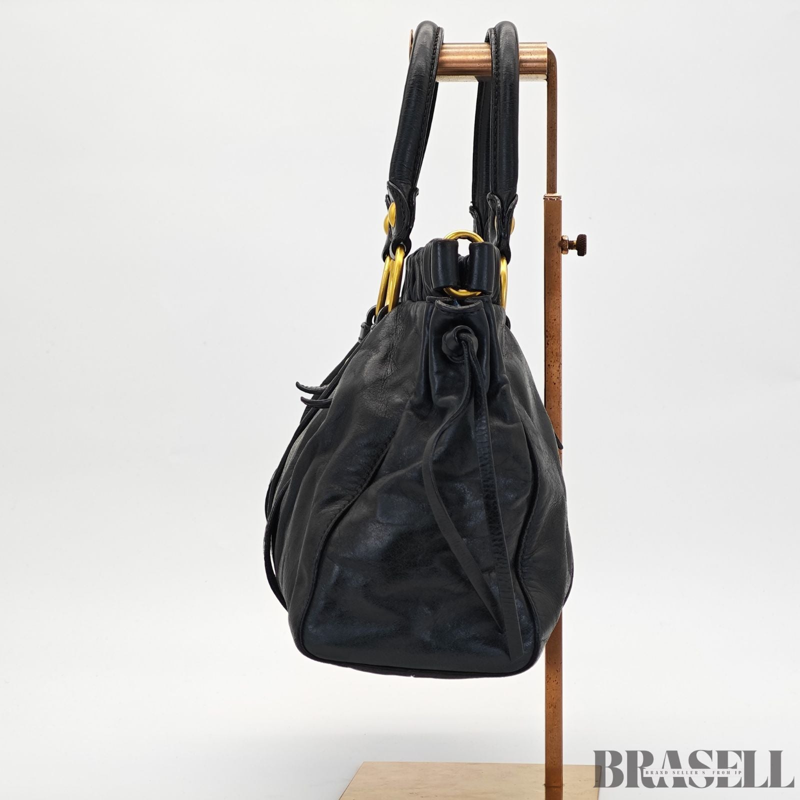 miu miu ミュウミュウ ギャザー ハンドバッグ RT0383 バッグ ショルダーバッグ 2way ブラック レディース ショルダーストラップ