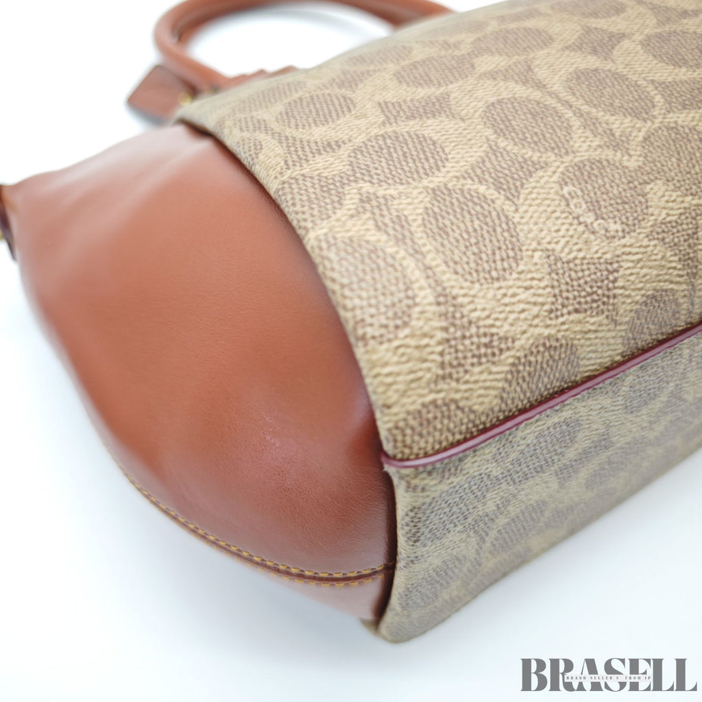 COACH コーチ エリス サッチェル シグネチャー 796364 バッグ トートバッグ ショルダーバッグ 2way ブラウン レンガ色系 ×ベージュ レディース ショルダーストラップ