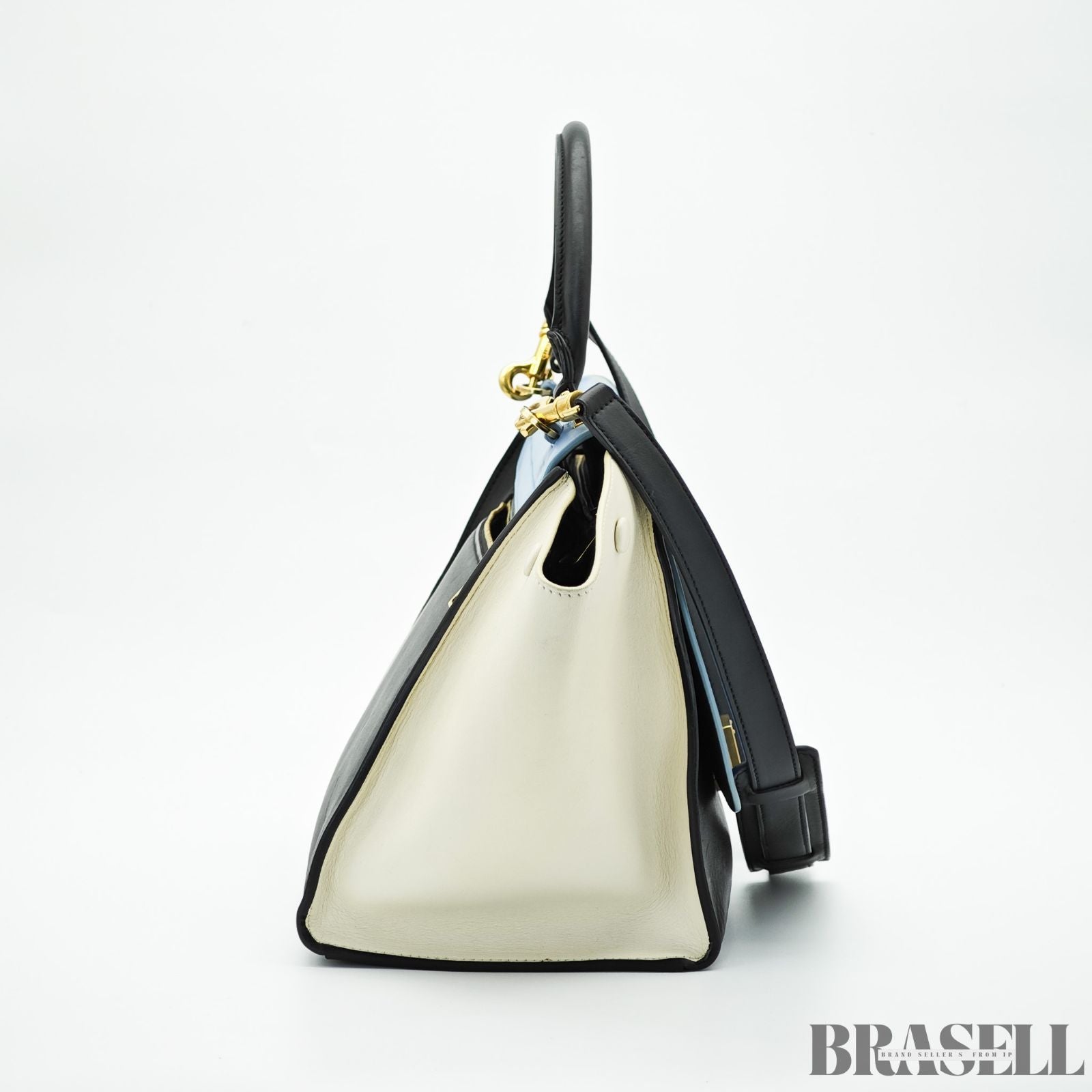 CELINE セリーヌトラペーズ スモール 2WAY ハンドバッグ ショルダーバッグ ブラック ライトブルー アイボリー 水色 レディース