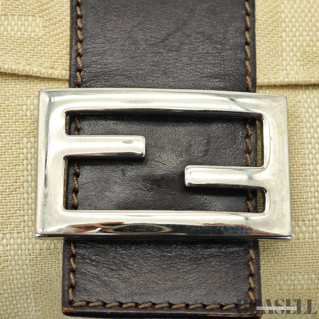 FENDI フェンディ マンマバケット ハンドバッグ  キャンバス レザー ベージュ レディース