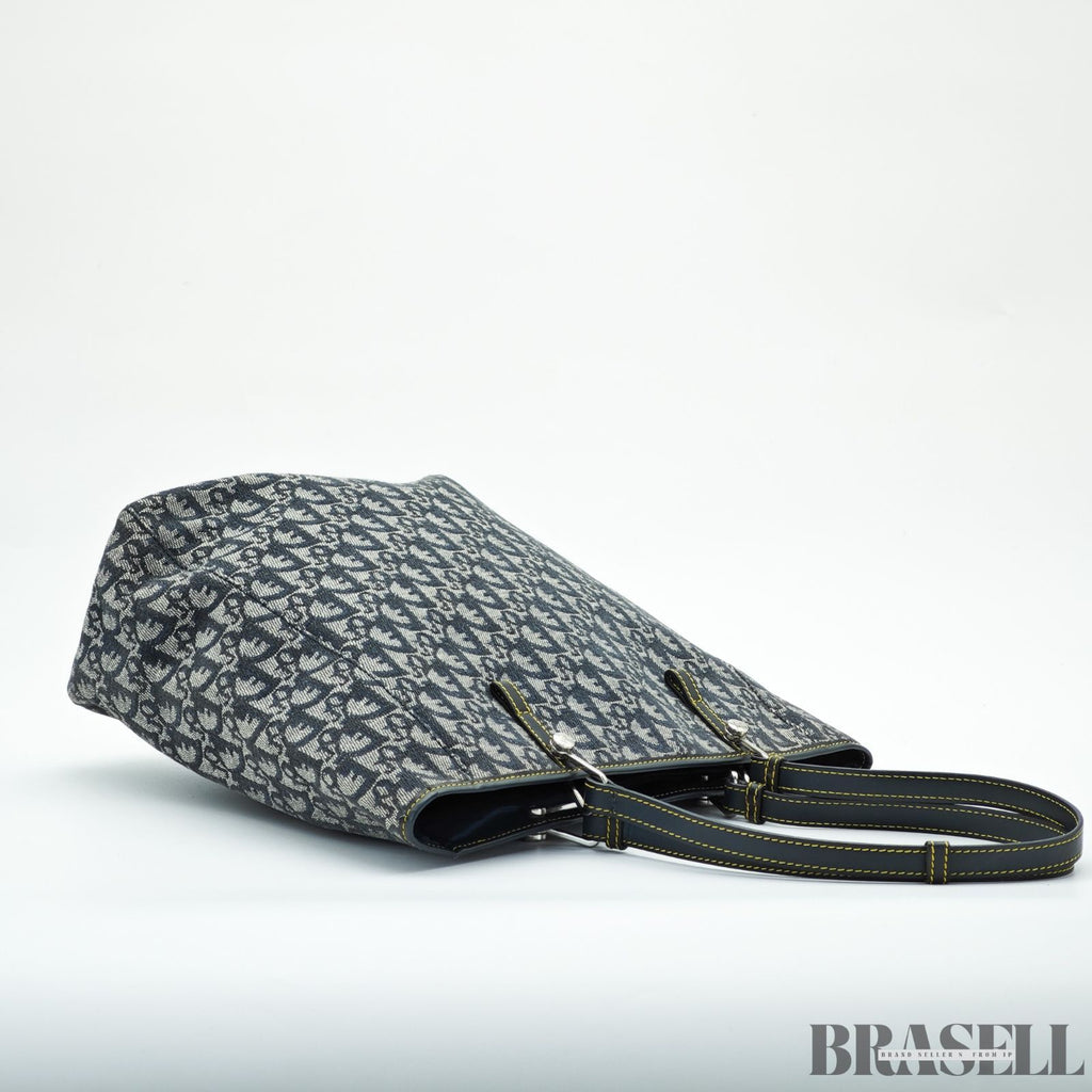 Dior ディオール トロッター トートバッグ ハンドバッグ キャンバス レザー ネイビー レディース