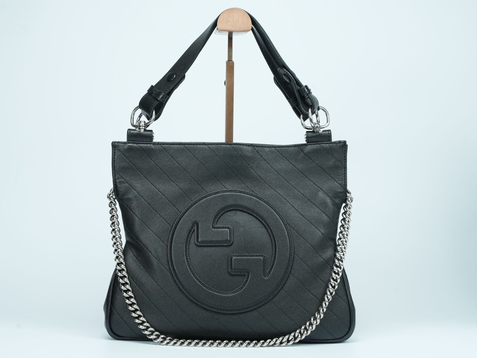【RFIDタグ付】GUCCI グッチ ブロンディ トートバッグ 751518 ブラック レザー 2way チェーン ショルダー 美品 ハンドバッグ ショルダーバッグ 黒 メンズ レディース bag