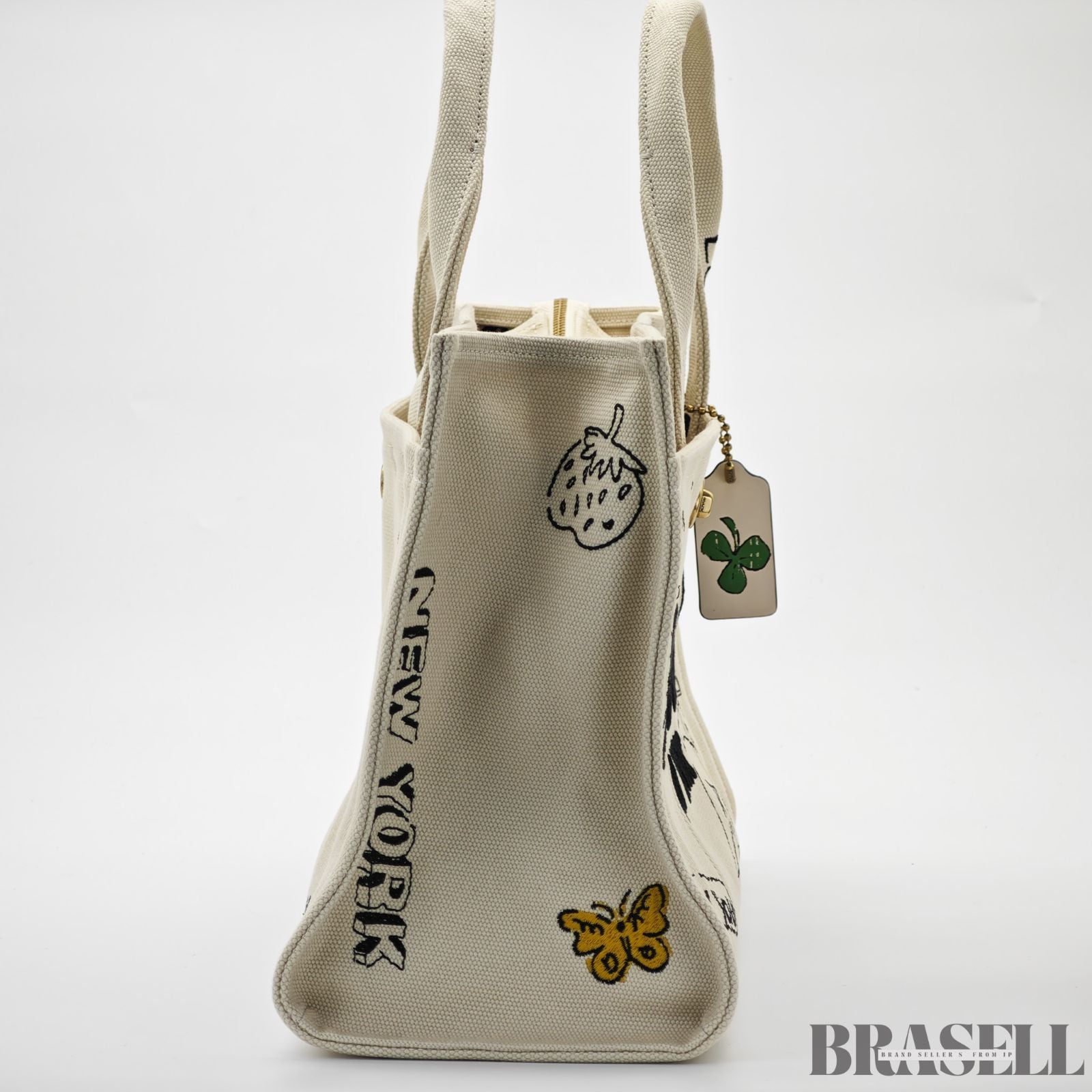 COACH コーチ カーゴトートバッグ スケッチプリント バッグ 2way ショルダーバッグ ハンドバッグ 刺繍 ファンシー 可愛い ホワイト レディース 保存袋 ショルダーストラップ