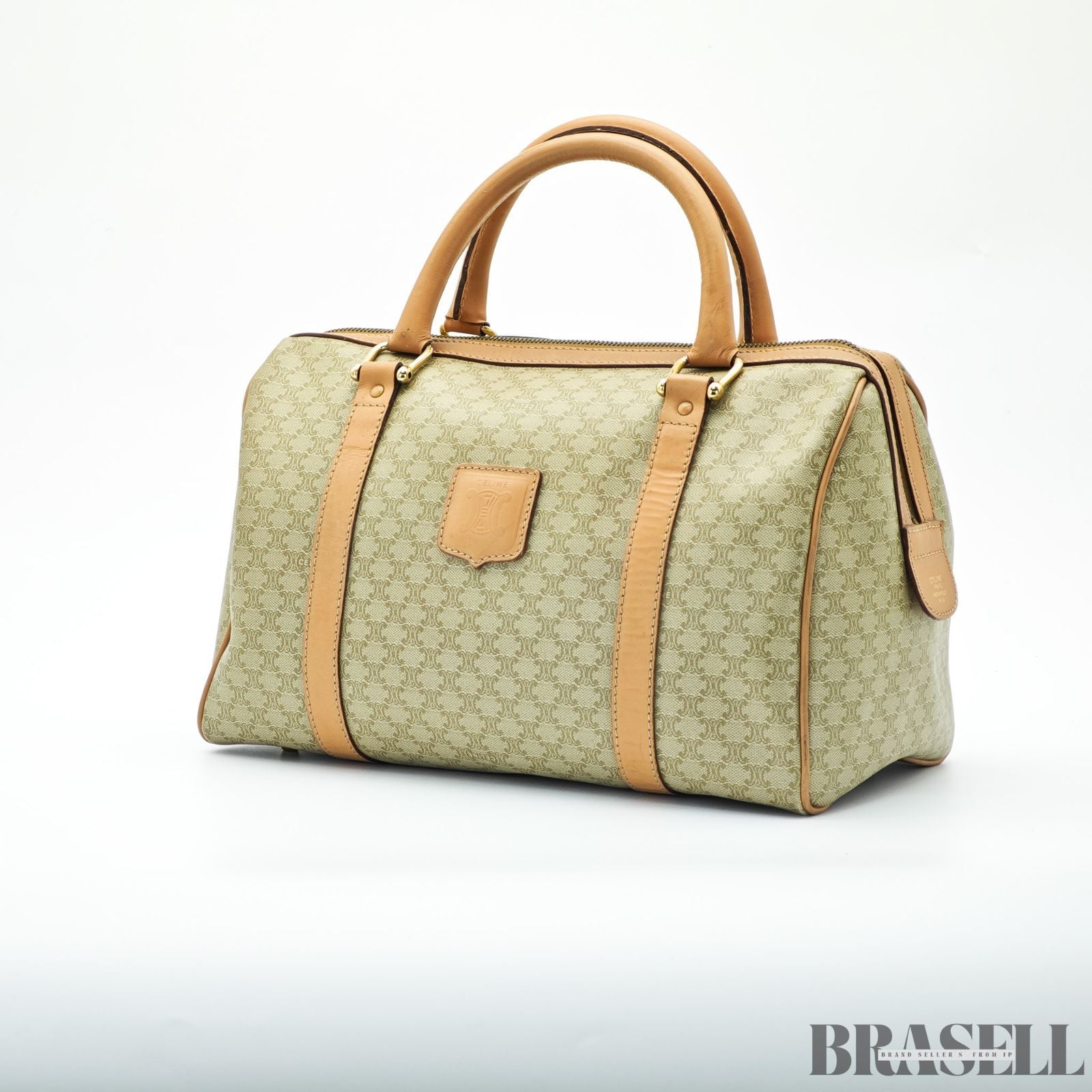 CELINE セリーヌ マカダム ミニボストン ブラウン ベージュ ボストンバッグ レディース