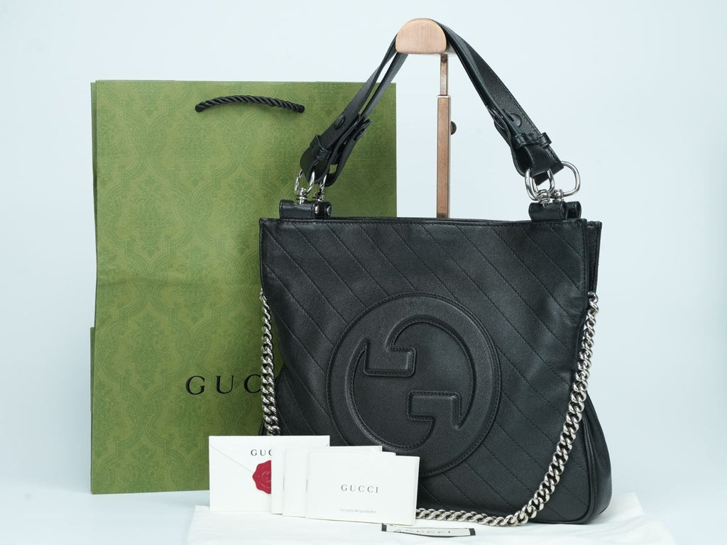 【RFIDタグ付】GUCCI グッチ ブロンディ トートバッグ 751518 ブラック レザー 2way チェーン ショルダー 美品 ハンドバッグ ショルダーバッグ 黒 メンズ レディース bag