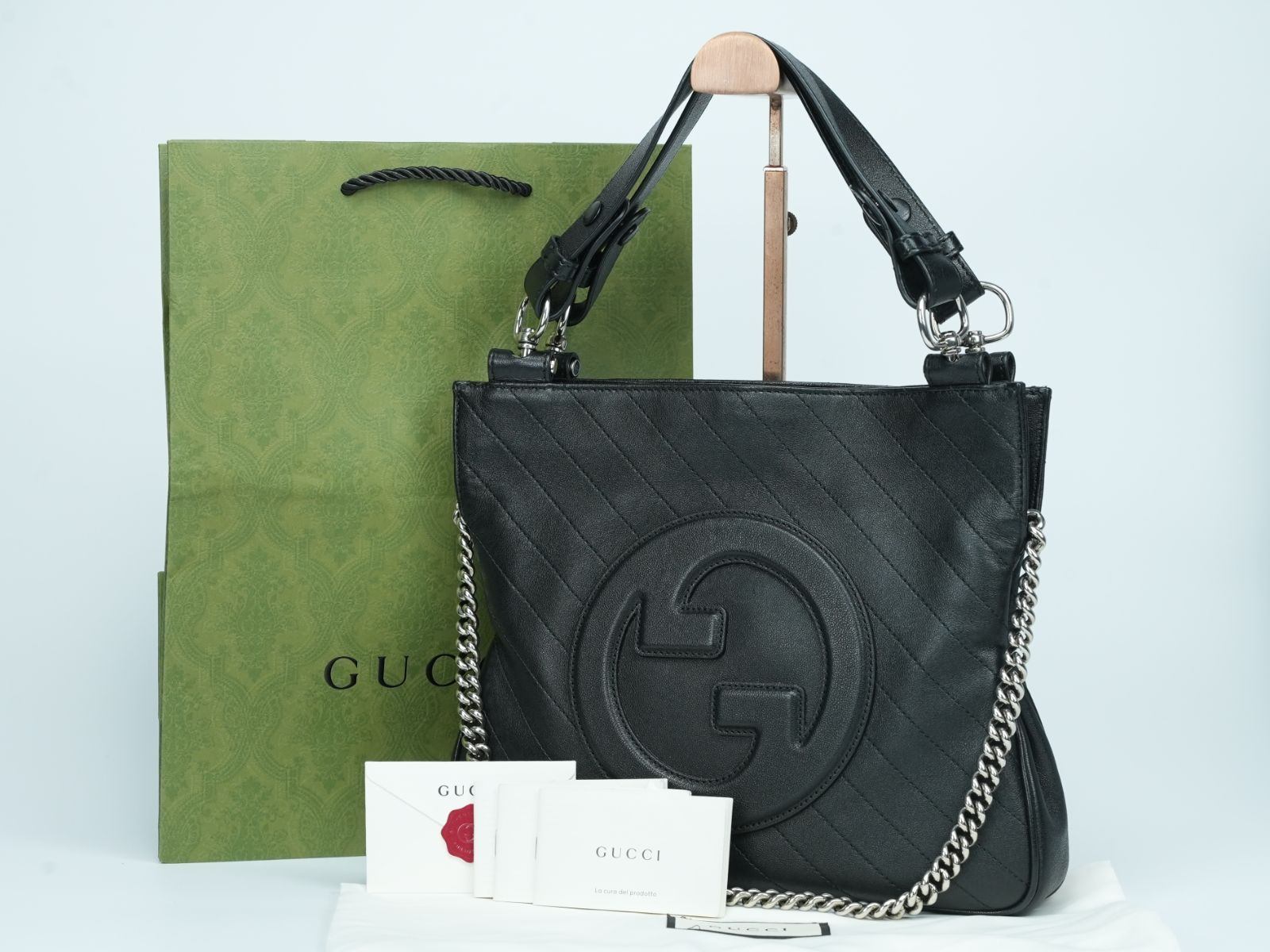 【RFIDタグ付】GUCCI グッチ ブロンディ トートバッグ 751518 ブラック レザー 2way チェーン ショルダー 美品 ハンドバッグ ショルダーバッグ 黒 メンズ レディース bag