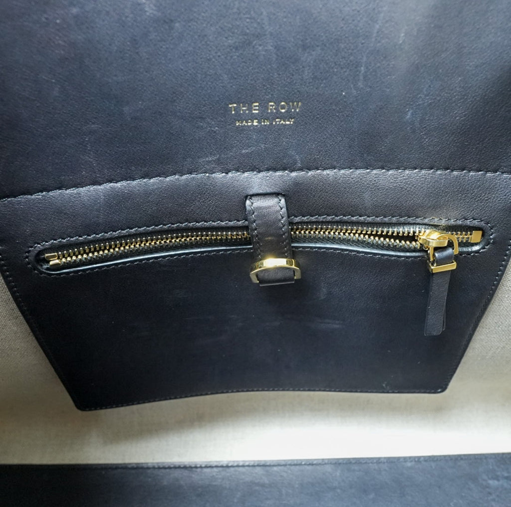 【希少】THE ROW ザ・ロウ Margaux 15 マルゴー キャンバス レザー ハンドバッグ ブラック ベージュ 保存袋付 美品 ABランク レア トートバッグ メンズ レディース