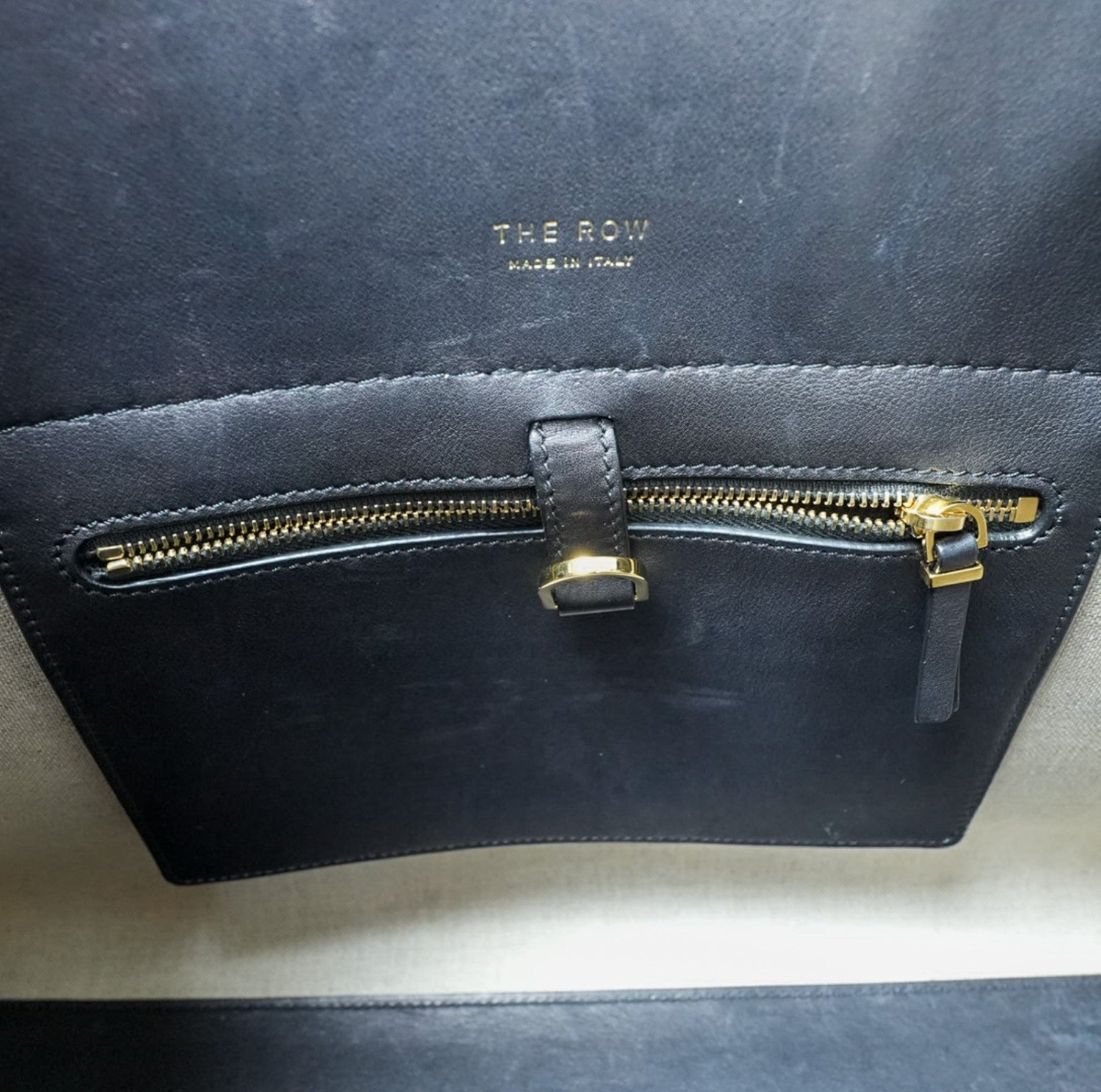 【希少】THE ROW ザ・ロウ Margaux 15 マルゴー キャンバス レザー ハンドバッグ ブラック ベージュ 保存袋付 美品 ABランク レア トートバッグ メンズ レディース