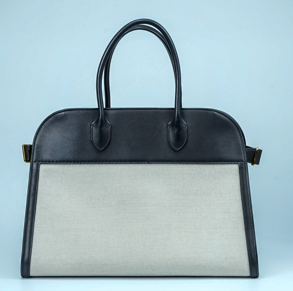 【希少】THE ROW ザ・ロウ Margaux 15 マルゴー キャンバス レザー ハンドバッグ ブラック ベージュ 保存袋付 美品 ABランク レア トートバッグ メンズ レディース