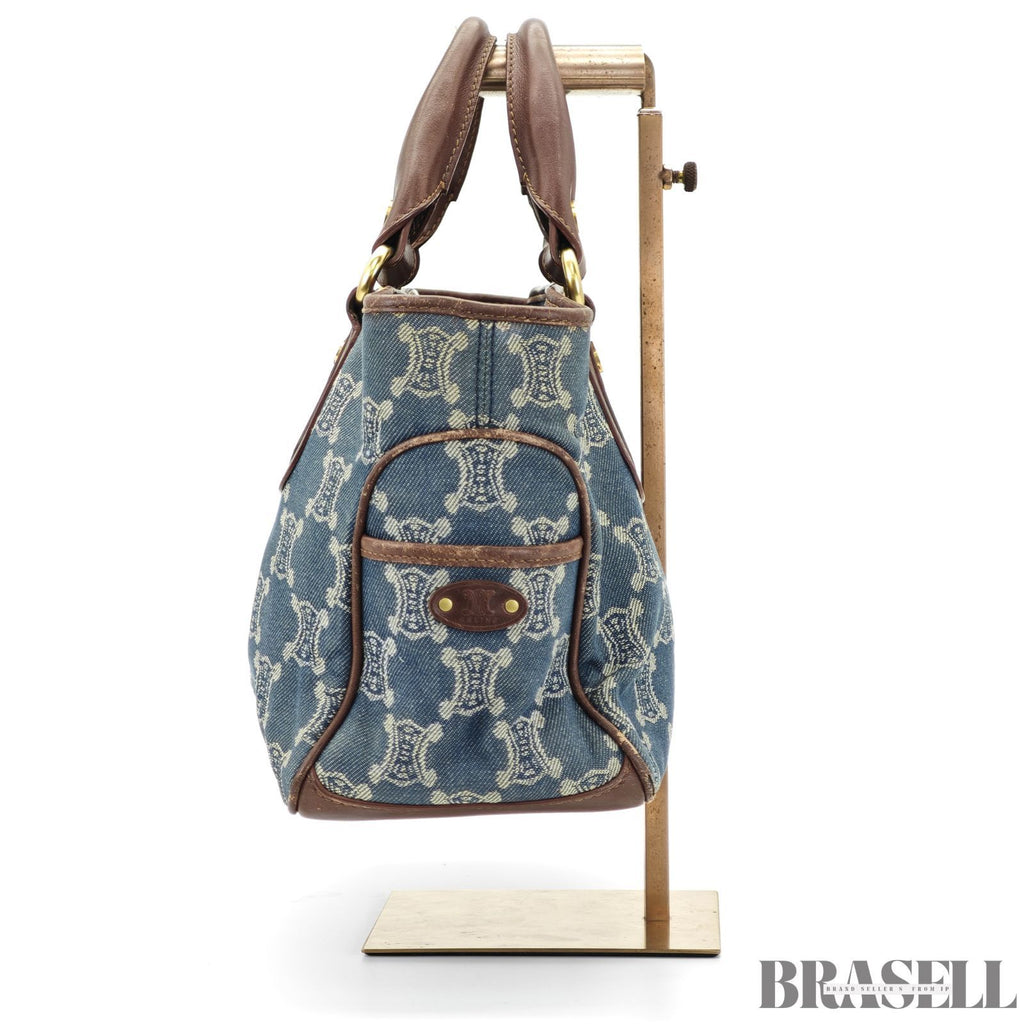 CELINE  セリーヌ マカダム柄 ブギ―バッグ YS00/75 バッグ ハンドバッグ キャンバス ブルーデニム/ブラウン レディース