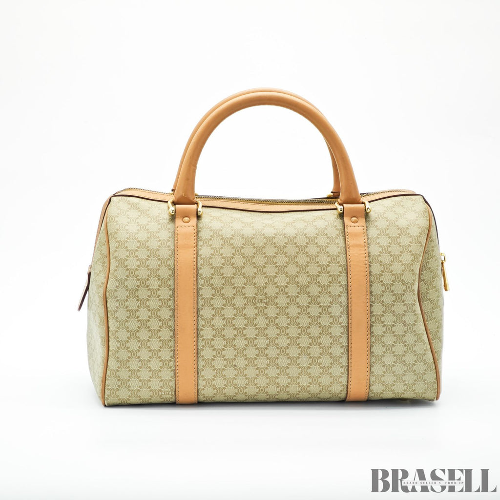 CELINE セリーヌ マカダム ミニボストン ブラウン ベージュ ボストンバッグ レディース