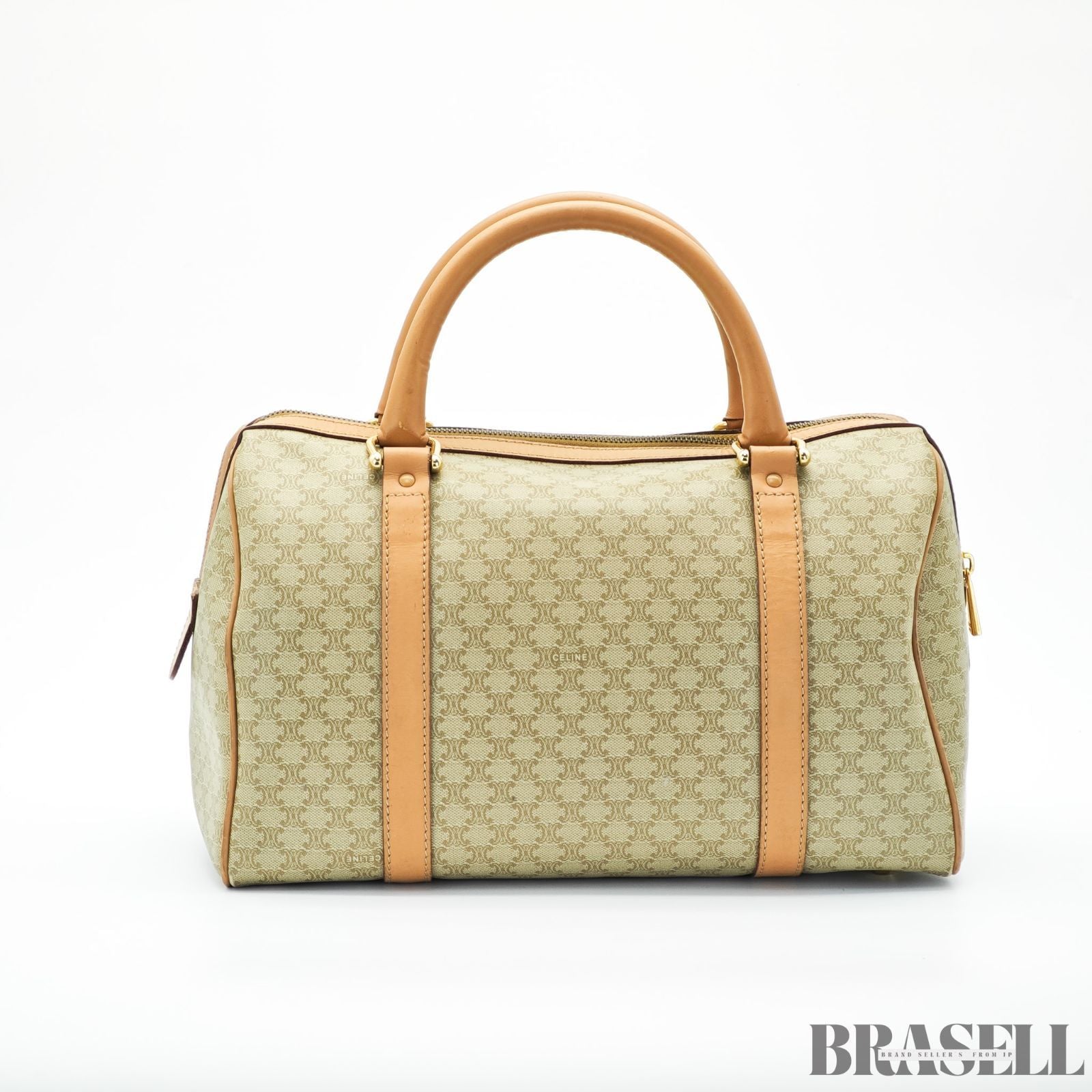 CELINE セリーヌ マカダム ミニボストン ブラウン ベージュ ボストンバッグ レディース