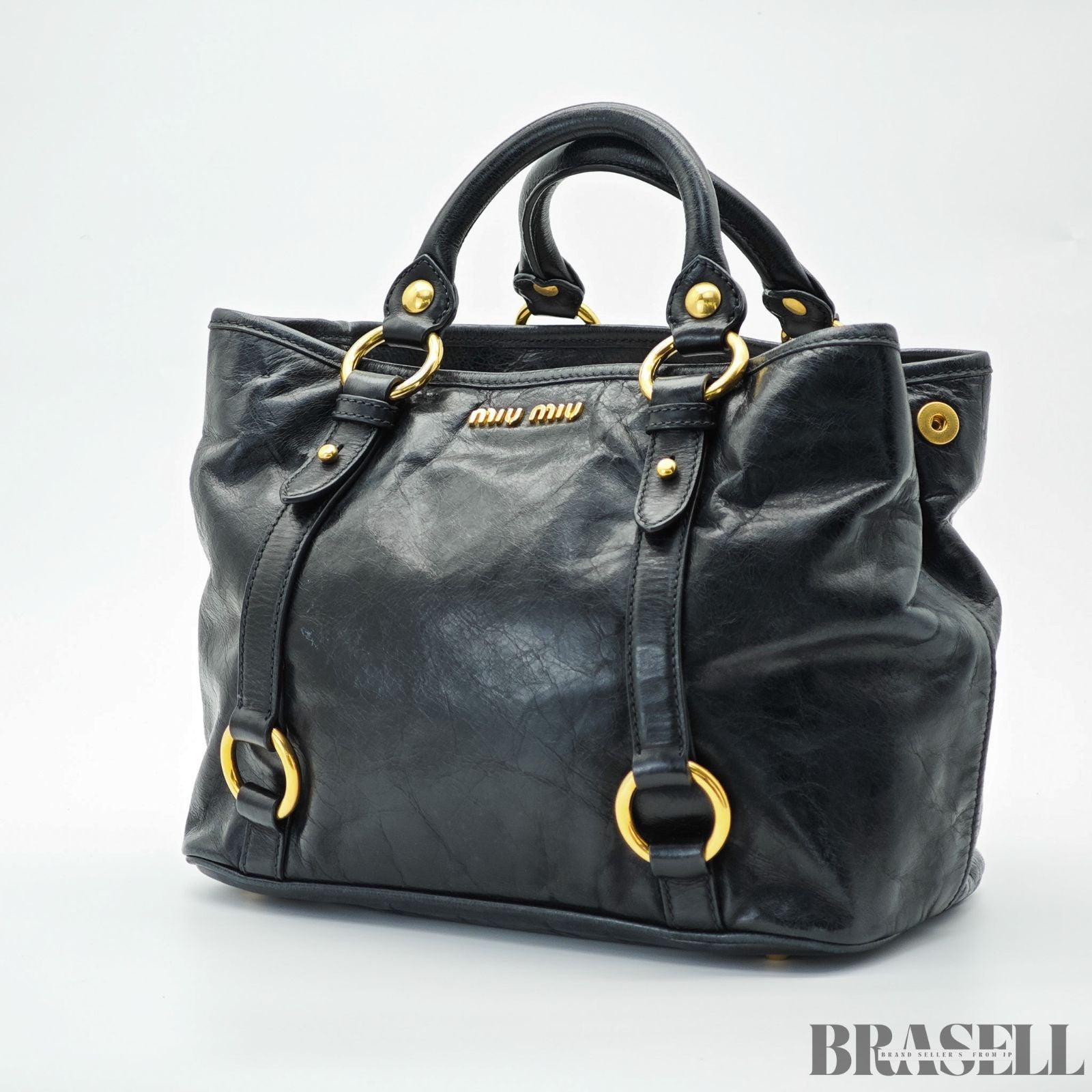 MIUMIU ミュウミュウ ヴィッテロルクス vitello lux レザー ハンドバッグ トートバッグ レディース メンズ ブラック 黒