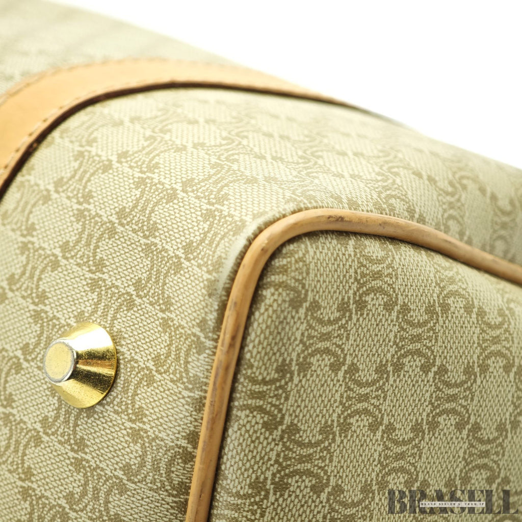 CELINE セリーヌ マカダム ミニボストン ブラウン ベージュ ボストンバッグ レディース