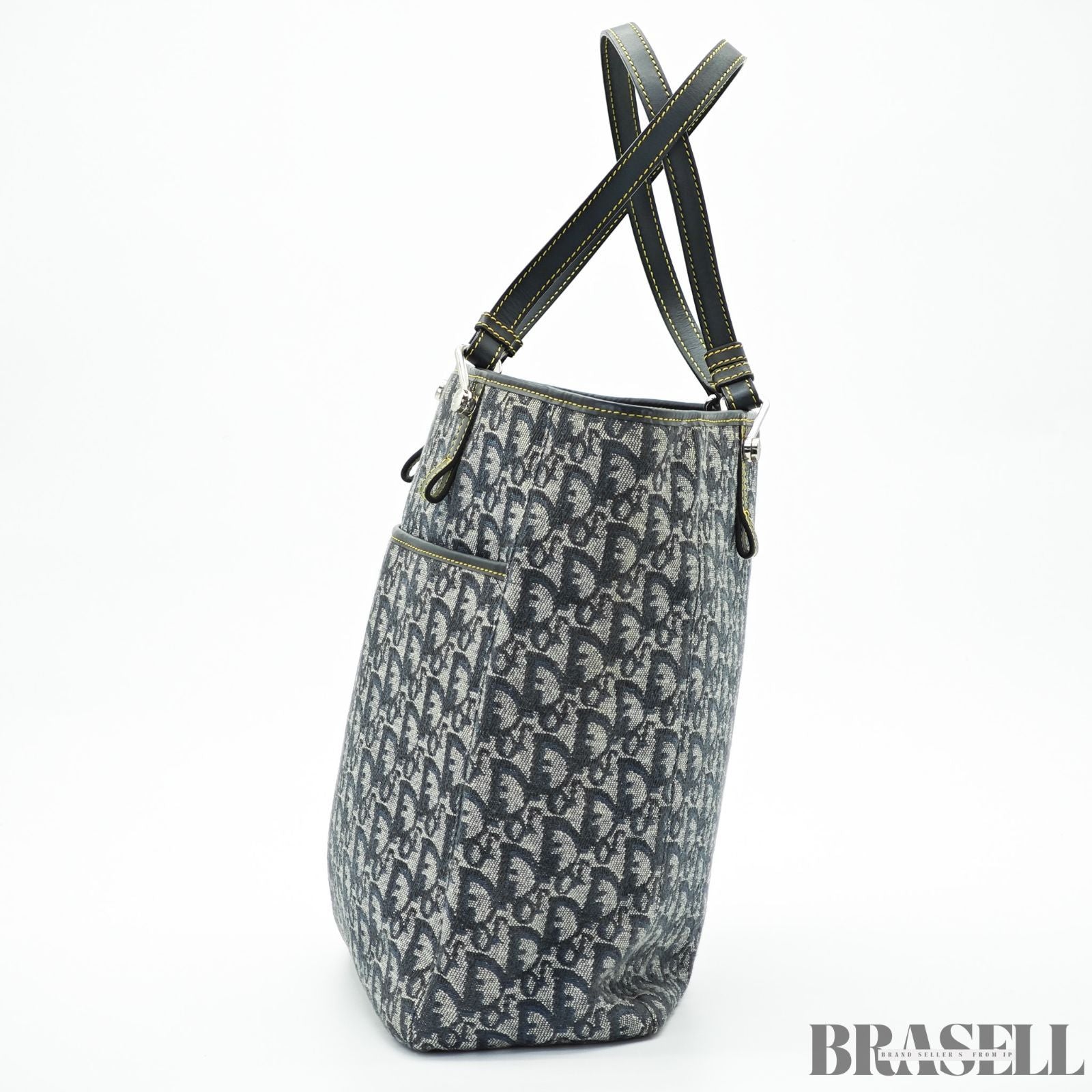 Dior ディオール トロッター トートバッグ ハンドバッグ キャンバス レザー ネイビー レディース