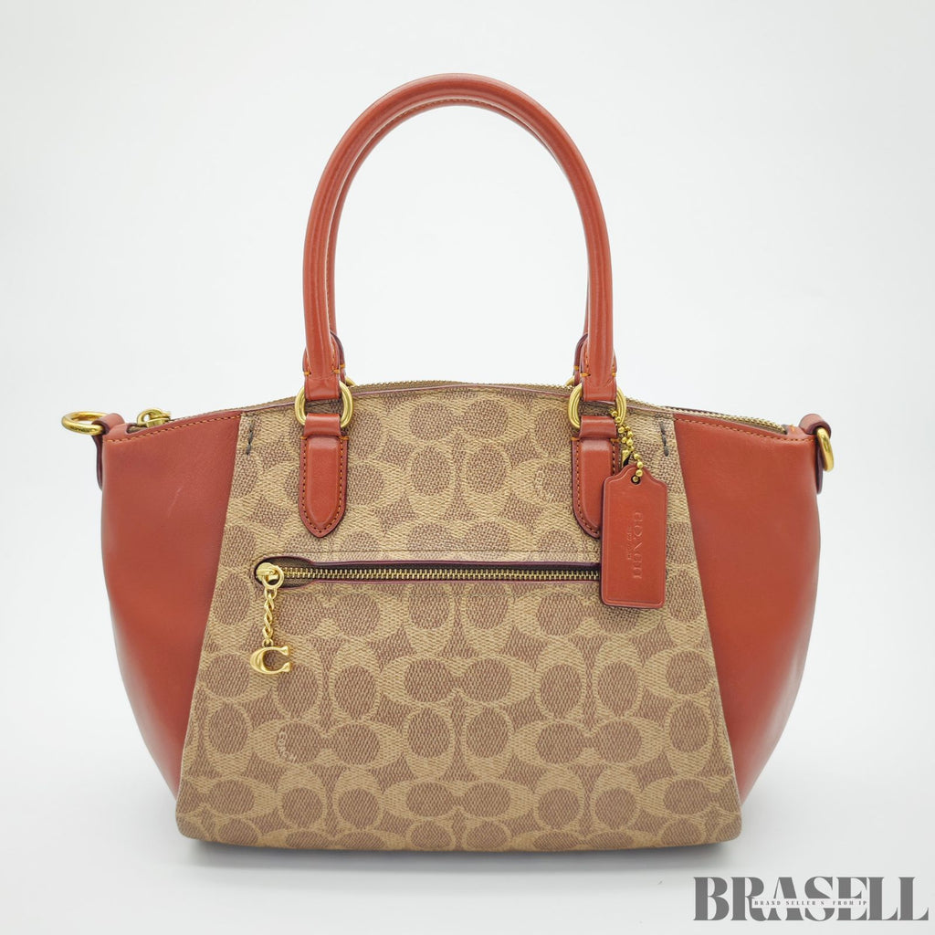 COACH コーチ エリス サッチェル シグネチャー 796364 バッグ トートバッグ ショルダーバッグ 2way ブラウン レンガ色系 ×ベージュ レディース ショルダーストラップ