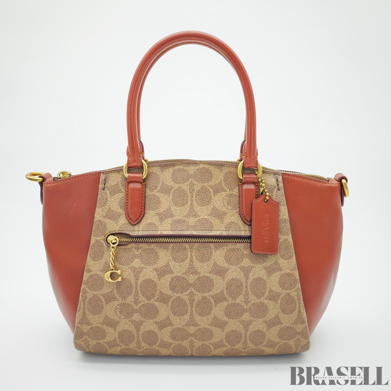 COACH コーチ エリス サッチェル シグネチャー 796364 バッグ トートバッグ ショルダーバッグ 2way ブラウン レンガ色系 ×ベージュ レディース ショルダーストラップ