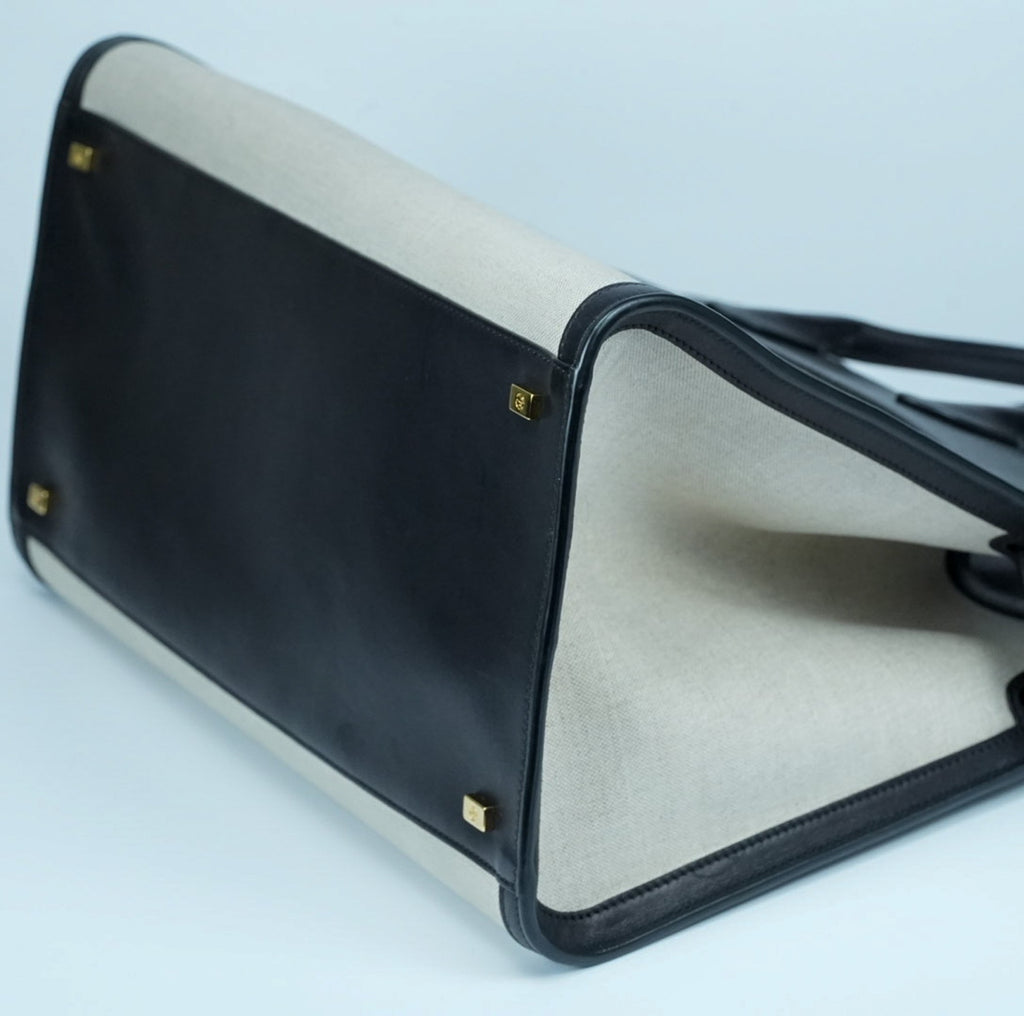 【希少】THE ROW ザ・ロウ Margaux 15 マルゴー キャンバス レザー ハンドバッグ ブラック ベージュ 保存袋付 美品 ABランク レア トートバッグ メンズ レディース