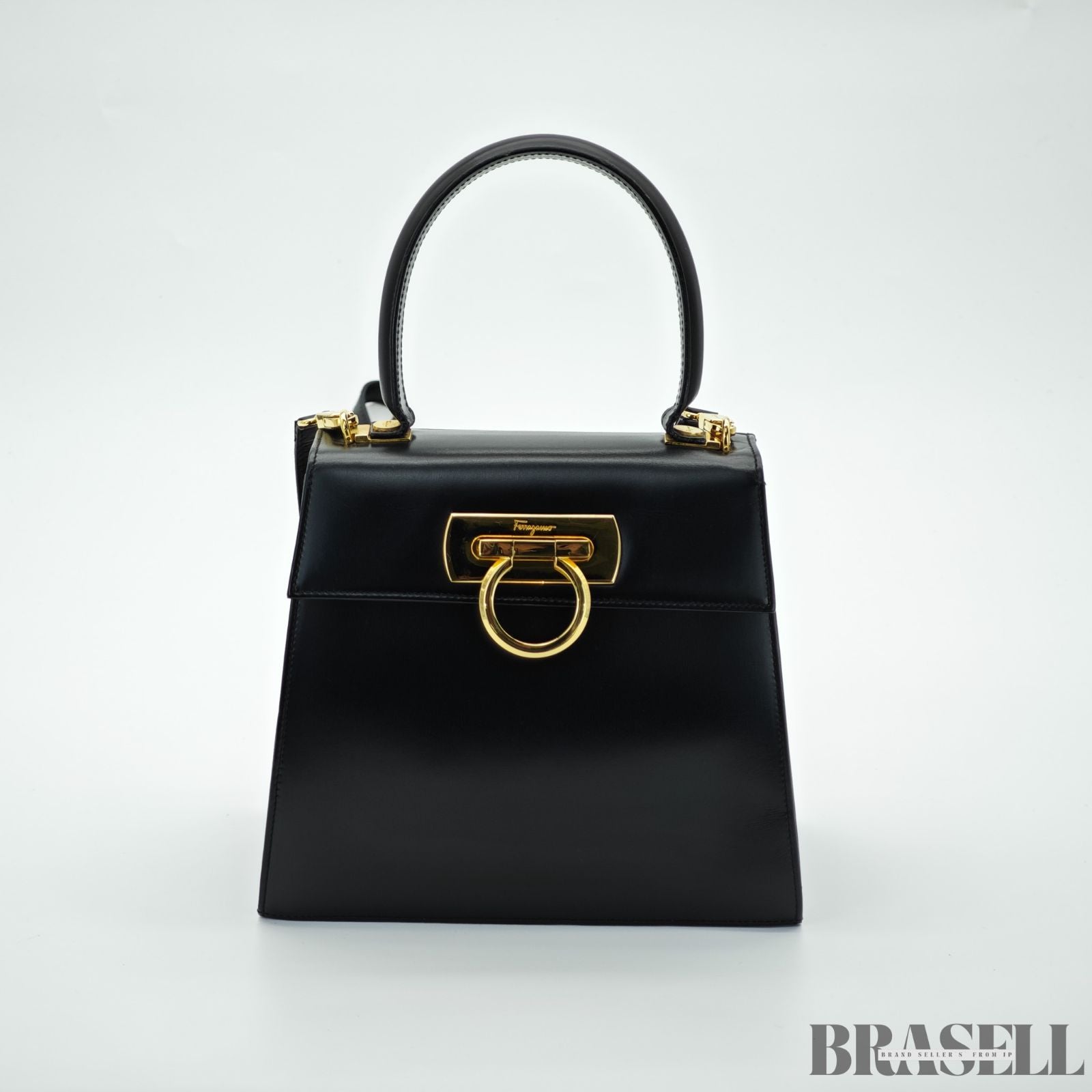 Salvatore Ferragamo サルヴァトーレフェラガモ ガンチーニ バッグ ハンドバッグ フラップ ブラック レディース 保存袋 ショルダーストラップ