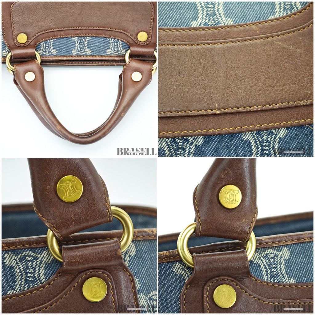 CELINE  セリーヌ マカダム柄 ブギ―バッグ YS00/75 バッグ ハンドバッグ キャンバス ブルーデニム/ブラウン レディース