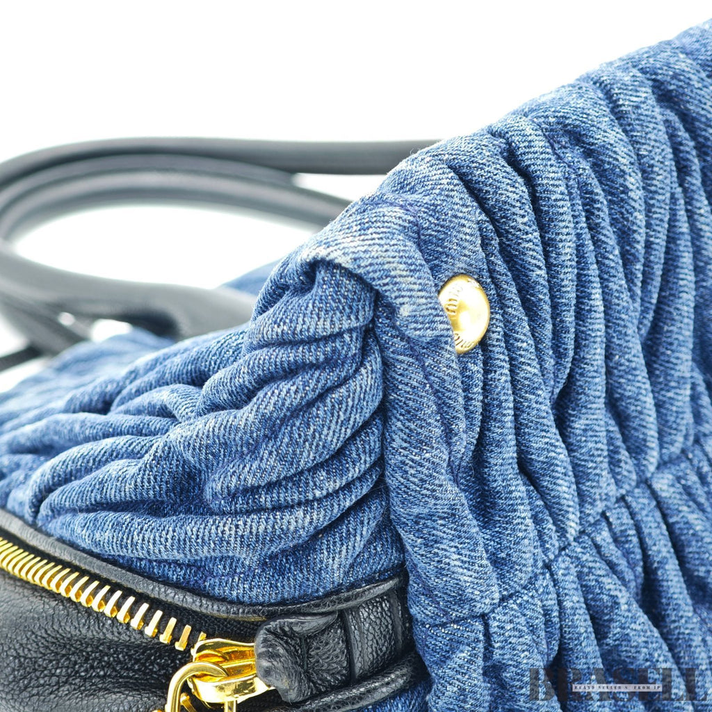 MIUMIU ミュウミュウ マテラッセ ブデニムキャンバスハンドバッグ バッグ ハンドバッグ 横長 ブルー レディース メンズ