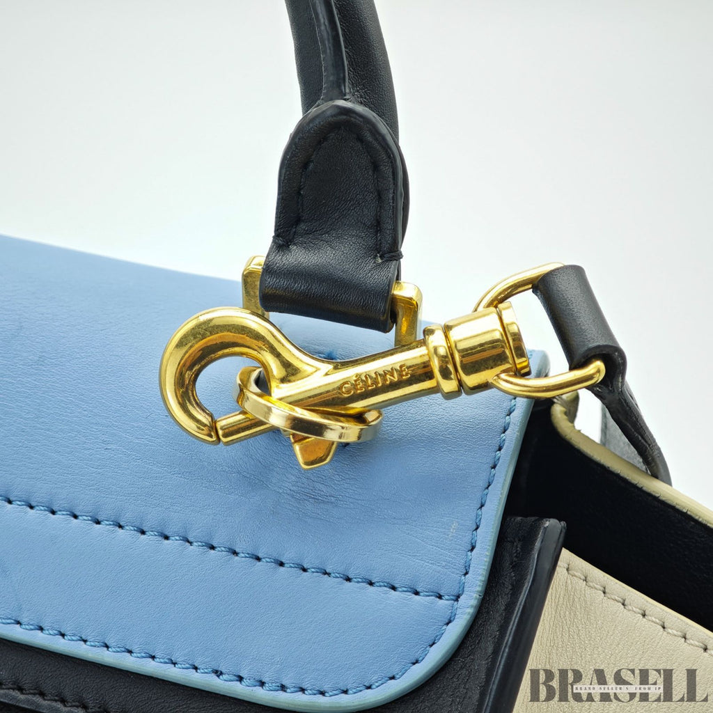 CELINE セリーヌトラペーズ スモール 2WAY ハンドバッグ ショルダーバッグ ブラック ライトブルー アイボリー 水色 レディース