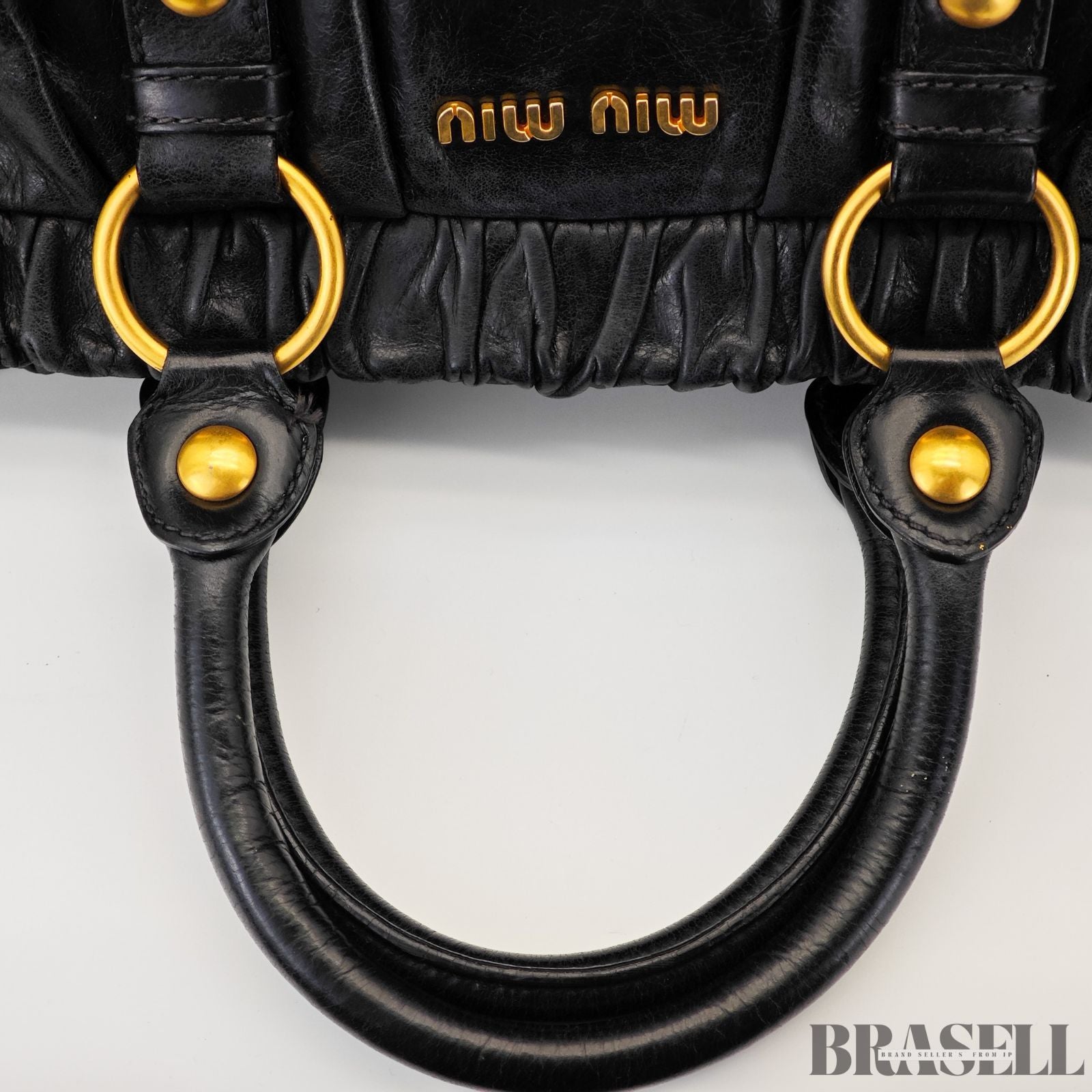 miu miu ミュウミュウ ギャザー ハンドバッグ RT0383 バッグ ショルダーバッグ 2way ブラック レディース ショルダーストラップ