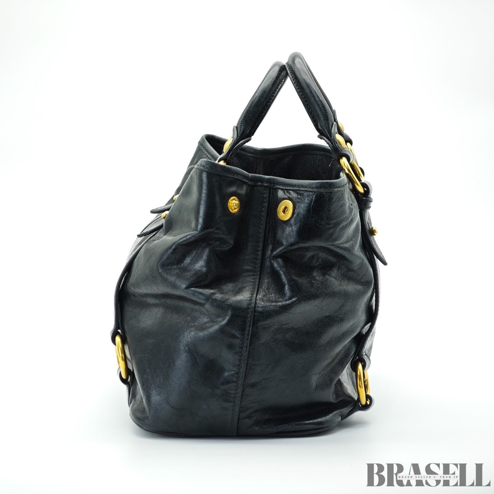 MIUMIU ミュウミュウ ヴィッテロルクス vitello lux レザー ハンドバッグ トートバッグ レディース メンズ ブラック 黒