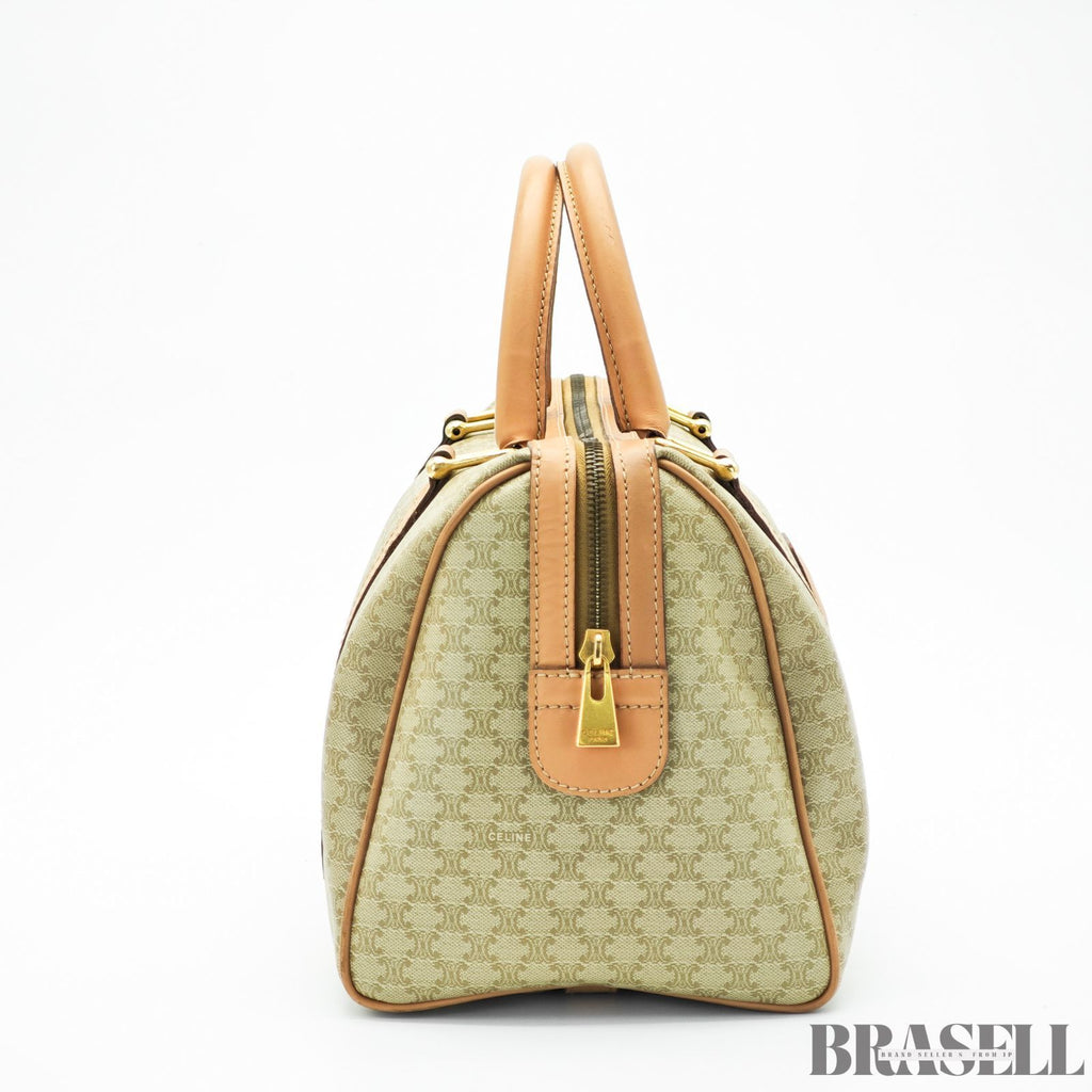 CELINE セリーヌ マカダム ミニボストン ブラウン ベージュ ボストンバッグ レディース