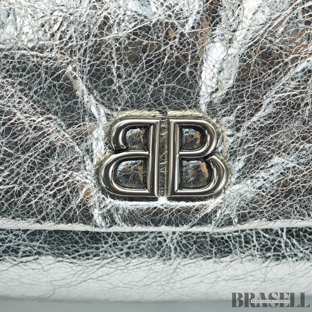 BALENCIAGA バレンシアガ MONACO モナコ ナノバッグ メタライズド ショルダーバッグ コンパクト メタリック シルバー系 レディース