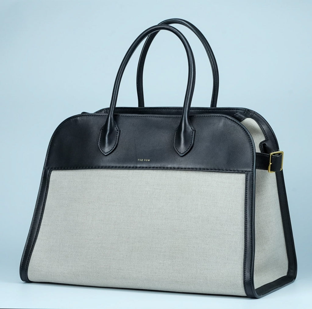 【希少】THE ROW ザ・ロウ Margaux 15 マルゴー キャンバス レザー ハンドバッグ ブラック ベージュ 保存袋付 美品 ABランク レア トートバッグ メンズ レディース