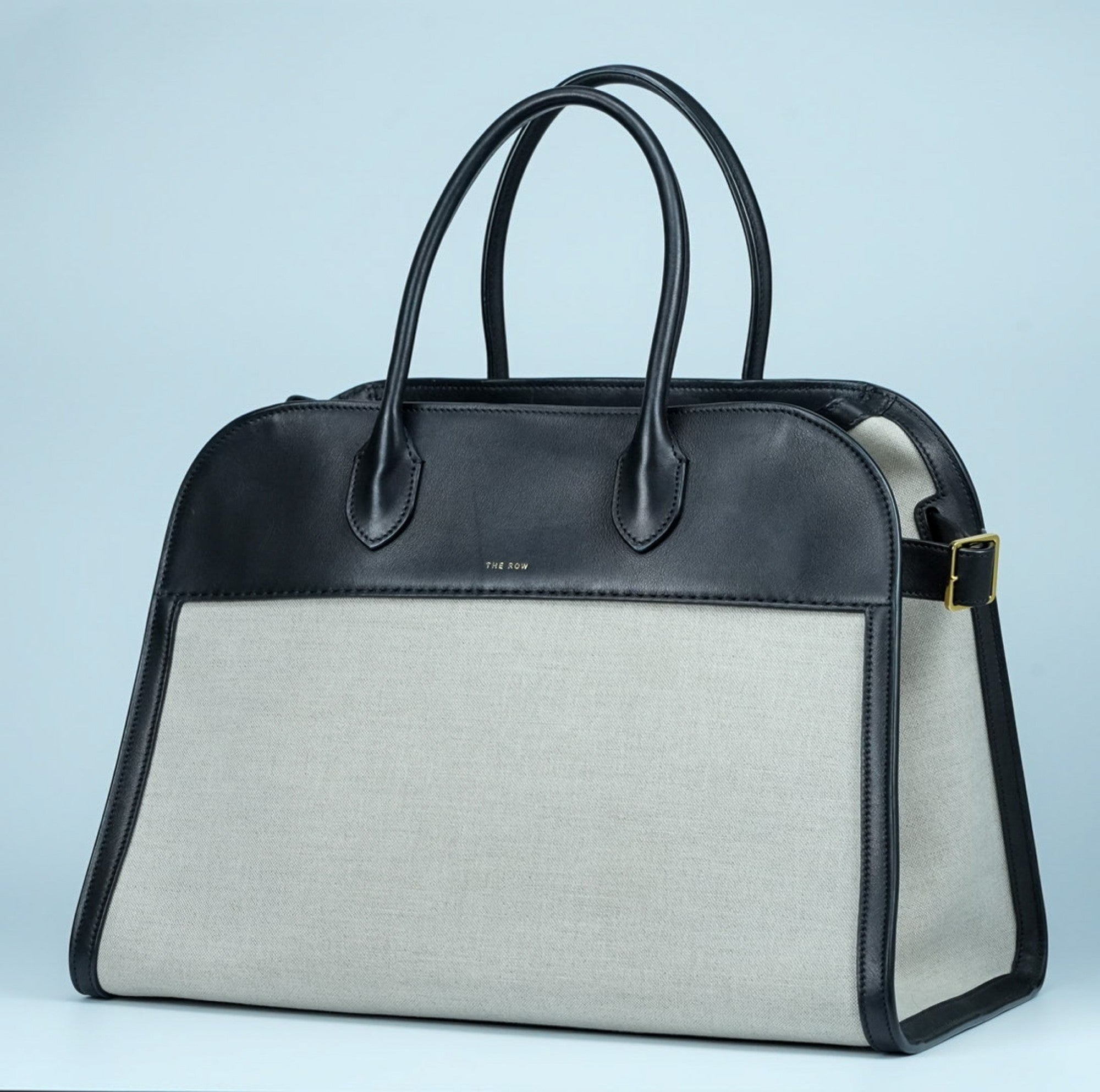 【希少】THE ROW ザ・ロウ Margaux 15 マルゴー キャンバス レザー ハンドバッグ ブラック ベージュ 保存袋付 美品 ABランク レア トートバッグ メンズ レディース