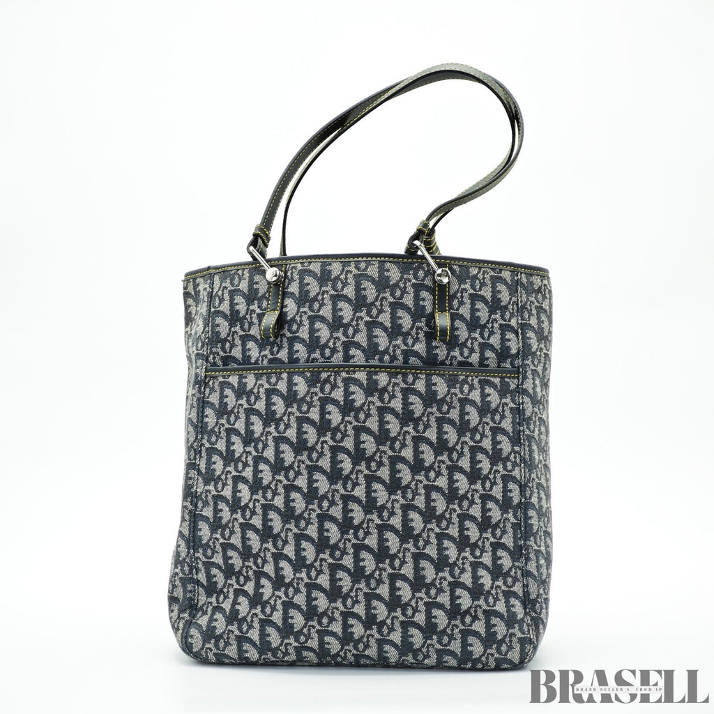 Dior ディオール トロッター トートバッグ ハンドバッグ キャンバス レザー ネイビー レディース