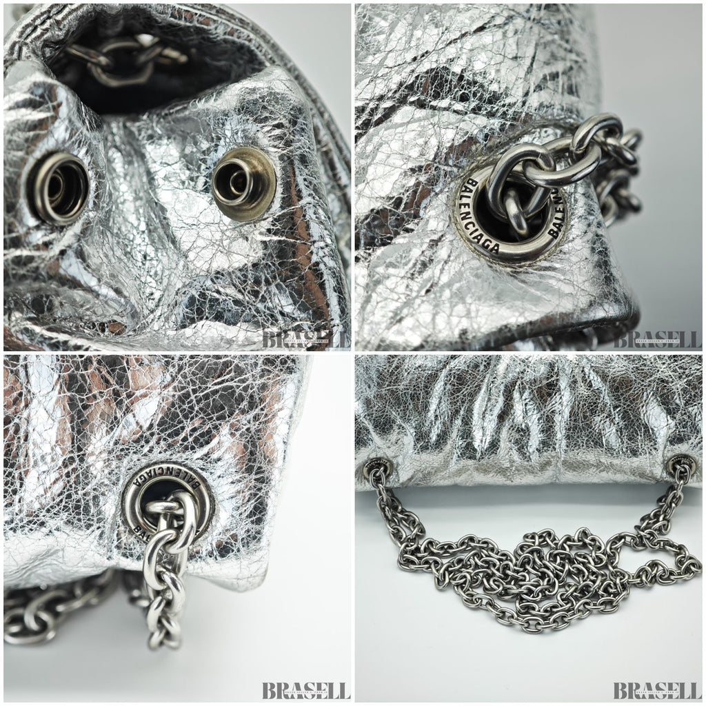 BALENCIAGA バレンシアガ MONACO モナコ ナノバッグ メタライズド ショルダーバッグ コンパクト メタリック シルバー系 レディース