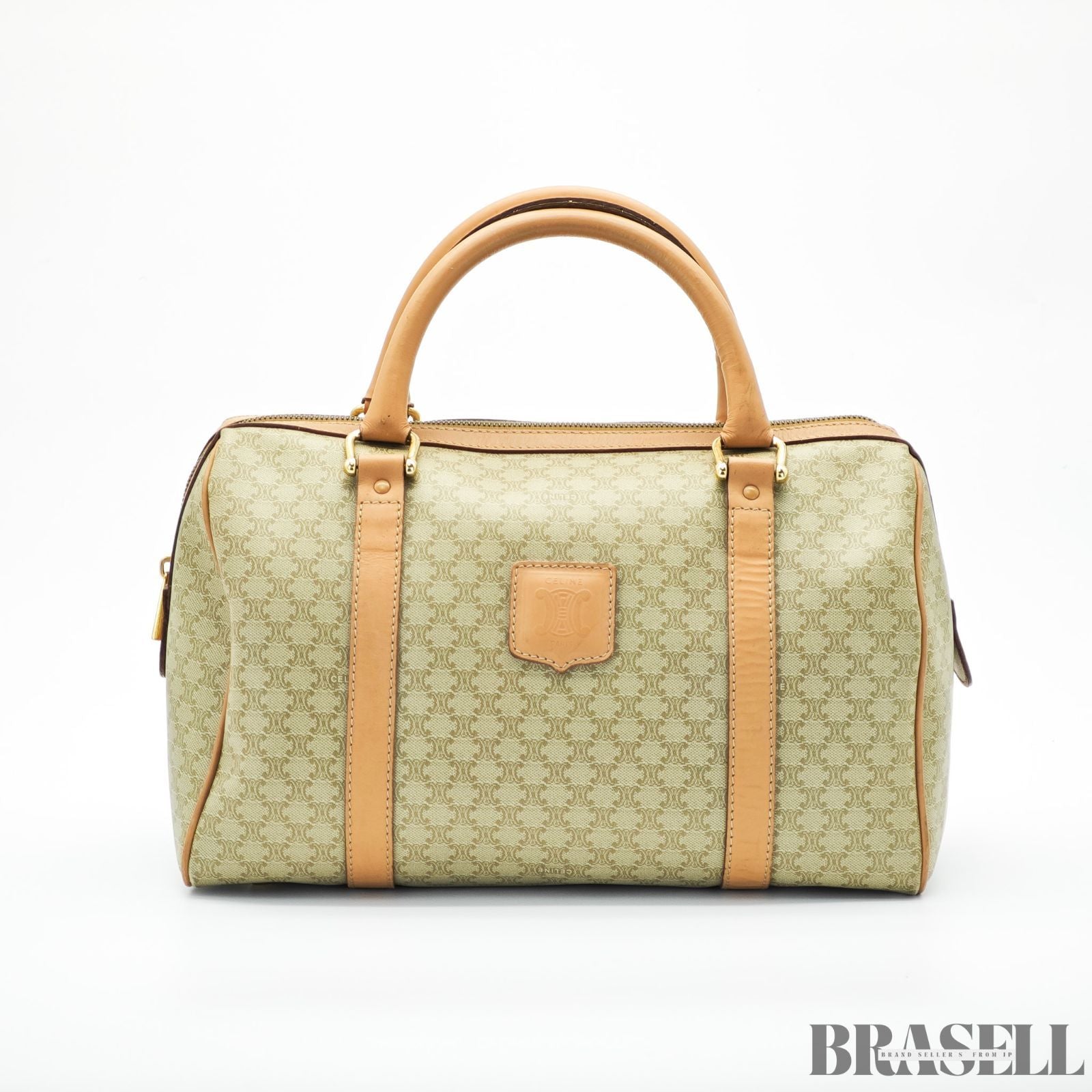 CELINE セリーヌ マカダム ミニボストン ブラウン ベージュ ボストンバッグ レディース