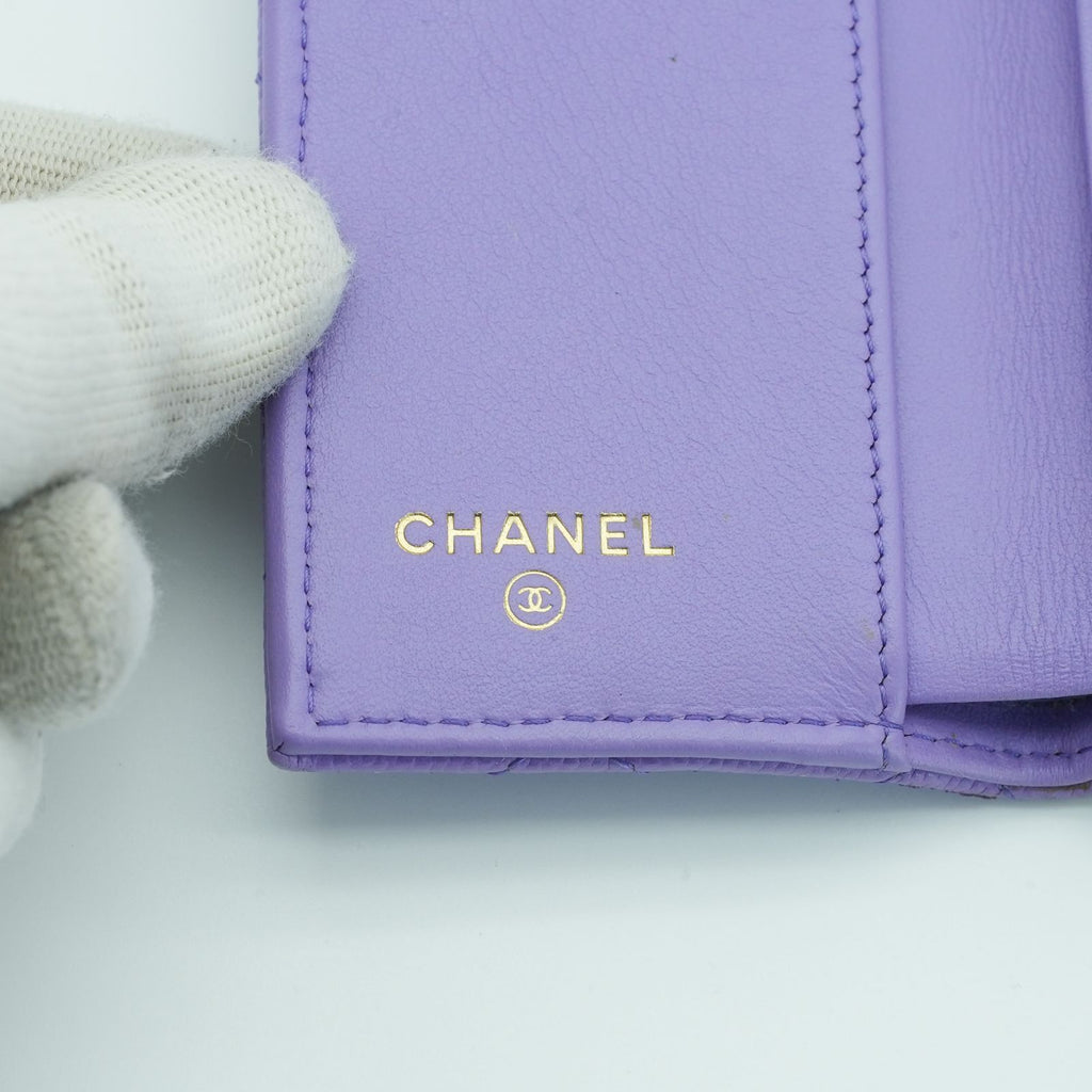 CHANEL マトラッセ 二つ折り財布 コンパクト パープル レディース