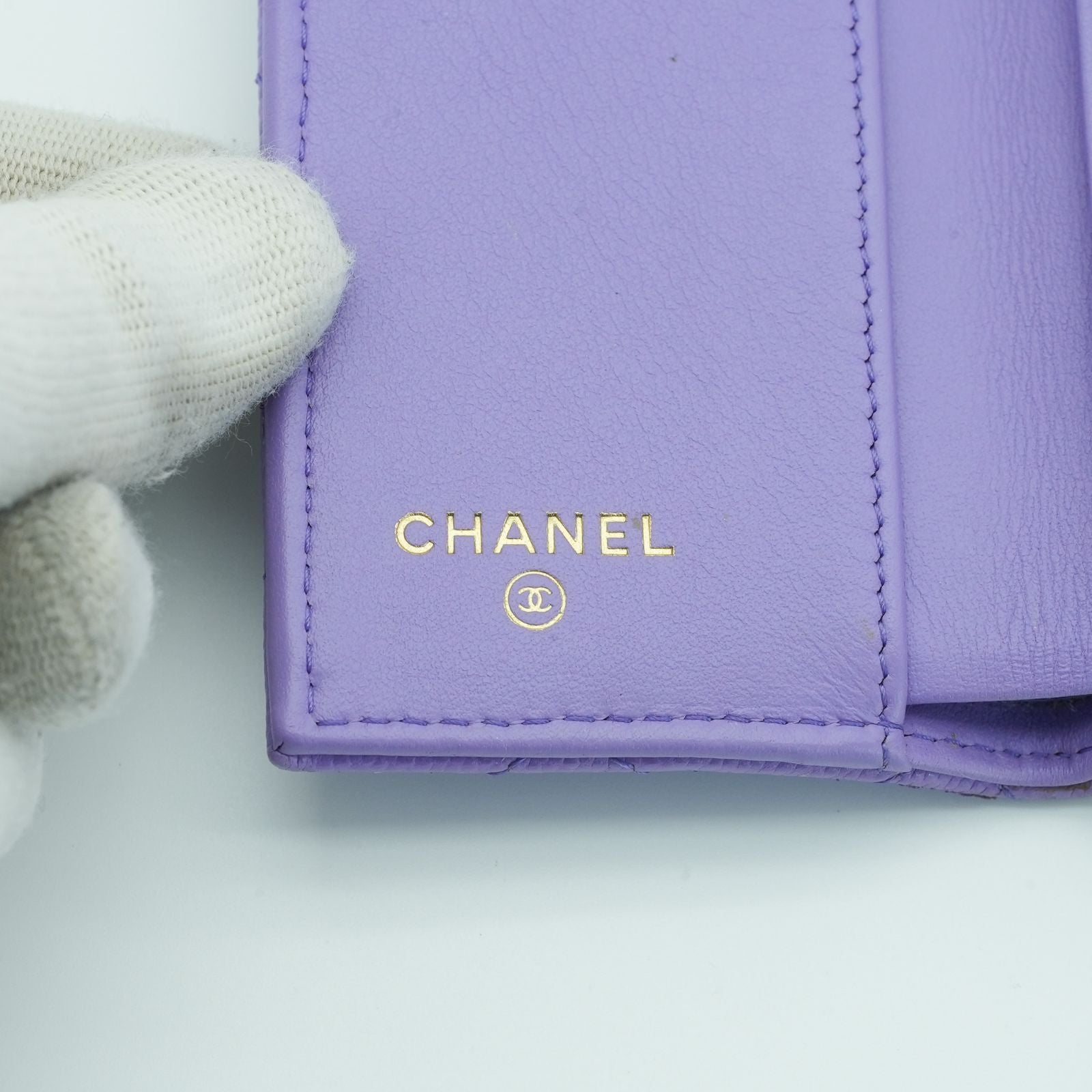 CHANEL マトラッセ 二つ折り財布 コンパクト パープル レディース