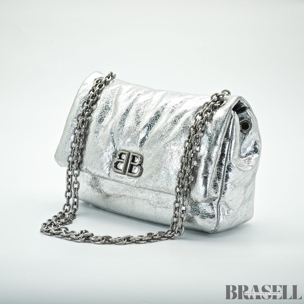 BALENCIAGA バレンシアガ MONACO モナコ ナノバッグ メタライズド ショルダーバッグ コンパクト メタリック シルバー系 レディース