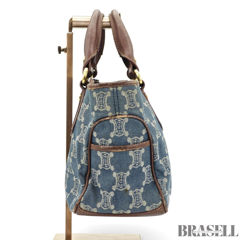 CELINE  セリーヌ マカダム柄 ブギ―バッグ YS00/75 バッグ ハンドバッグ キャンバス ブルーデニム/ブラウン レディース