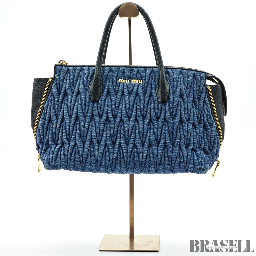 MIUMIU ミュウミュウ マテラッセ ブデニムキャンバスハンドバッグ バッグ ハンドバッグ 横長 ブルー レディース メンズ